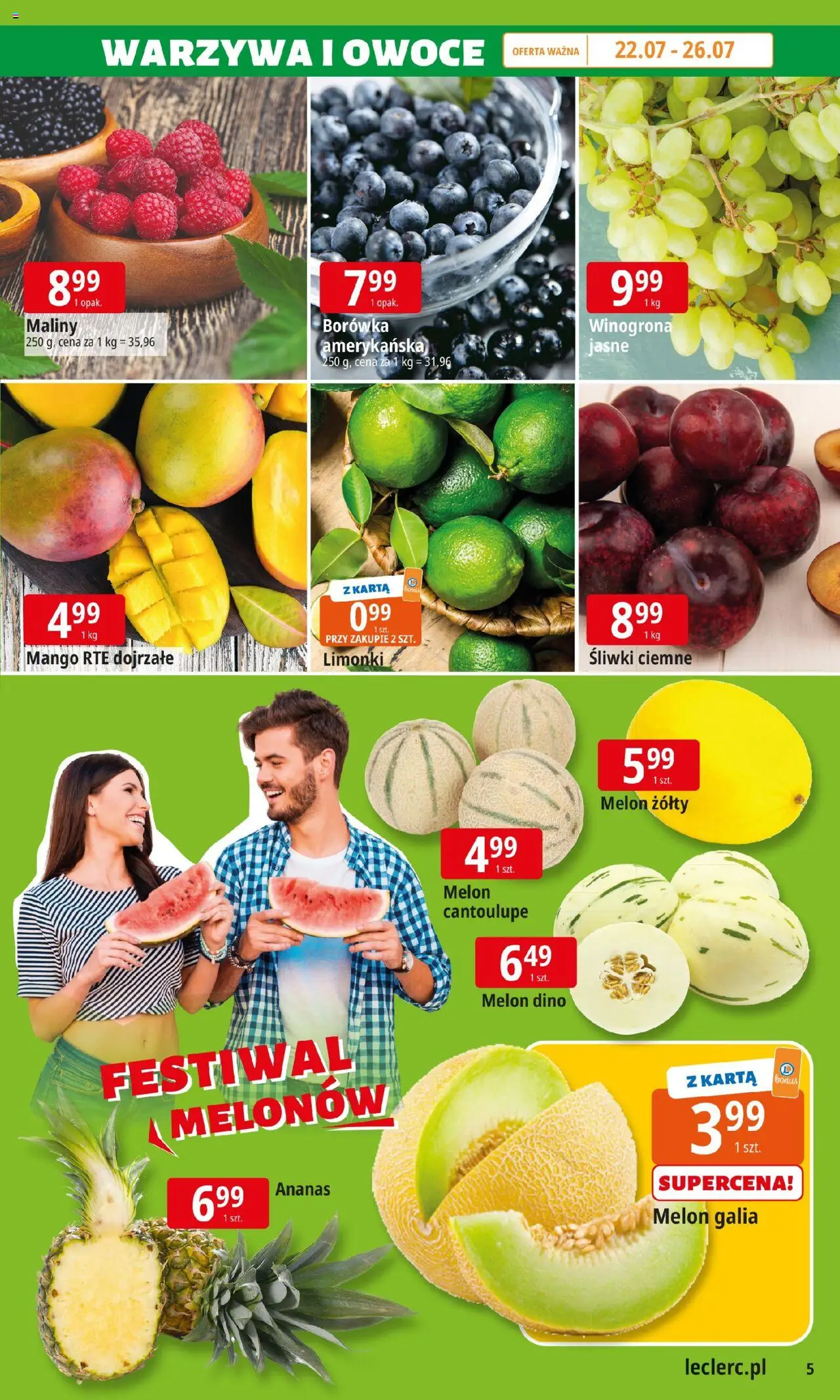 E.Leclerc Gazetka - Kłodzko od 22.07.2025 | Strona: 5 | Produkty: Mango, Karta, Melon, Warzywa