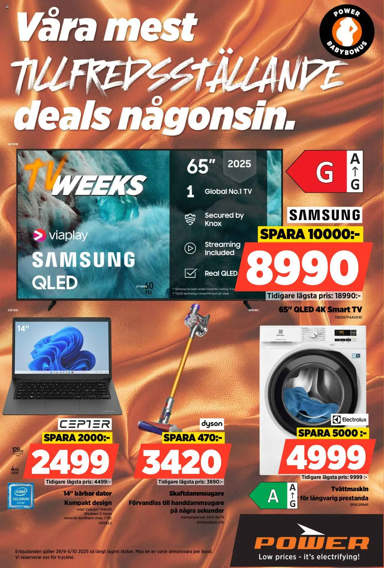 Power reklamblad aktuell från 29.09.2025 | Sida: 1 | Produkter: Smart tv, Dator, Tv, Skaftdammsugare