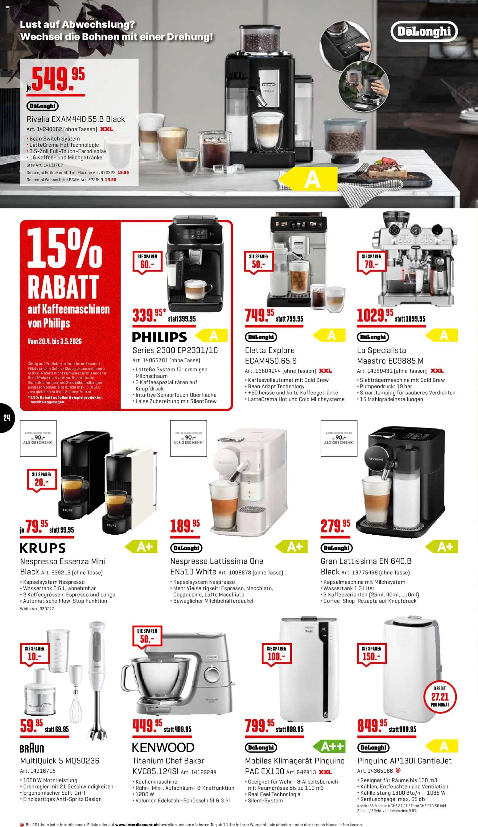 Interdiscount aktionen – gültig ab 20.04.2026 | Seite: 24 | Produkte: Krups, Kaffee, Klimagerät, Kaffeevollautomat