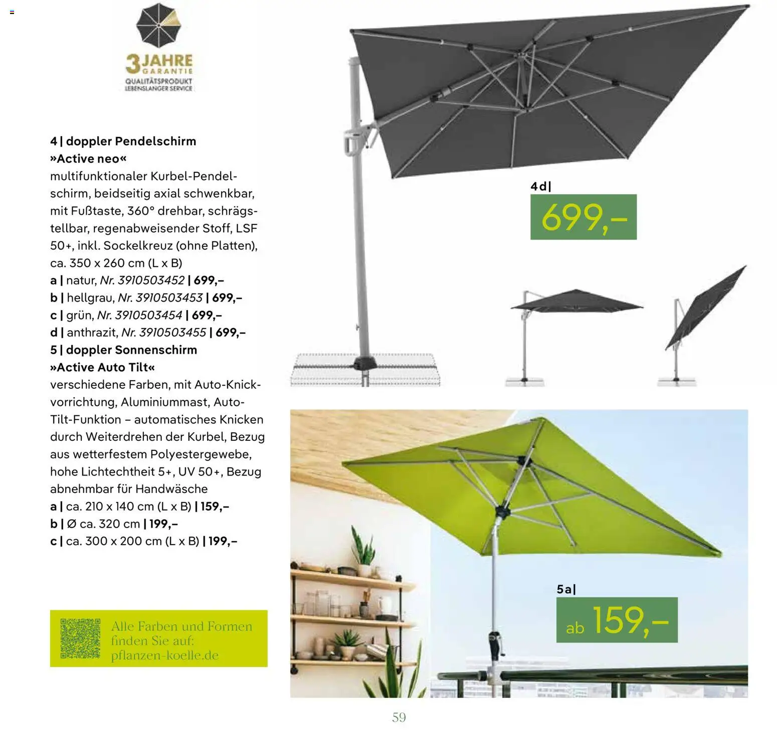 Pflanzen-Kölle GARTENMÖBEL 2026 – gültig ab 07.03.2026 | Seite: 59 | Produkte: Sonnenschirm