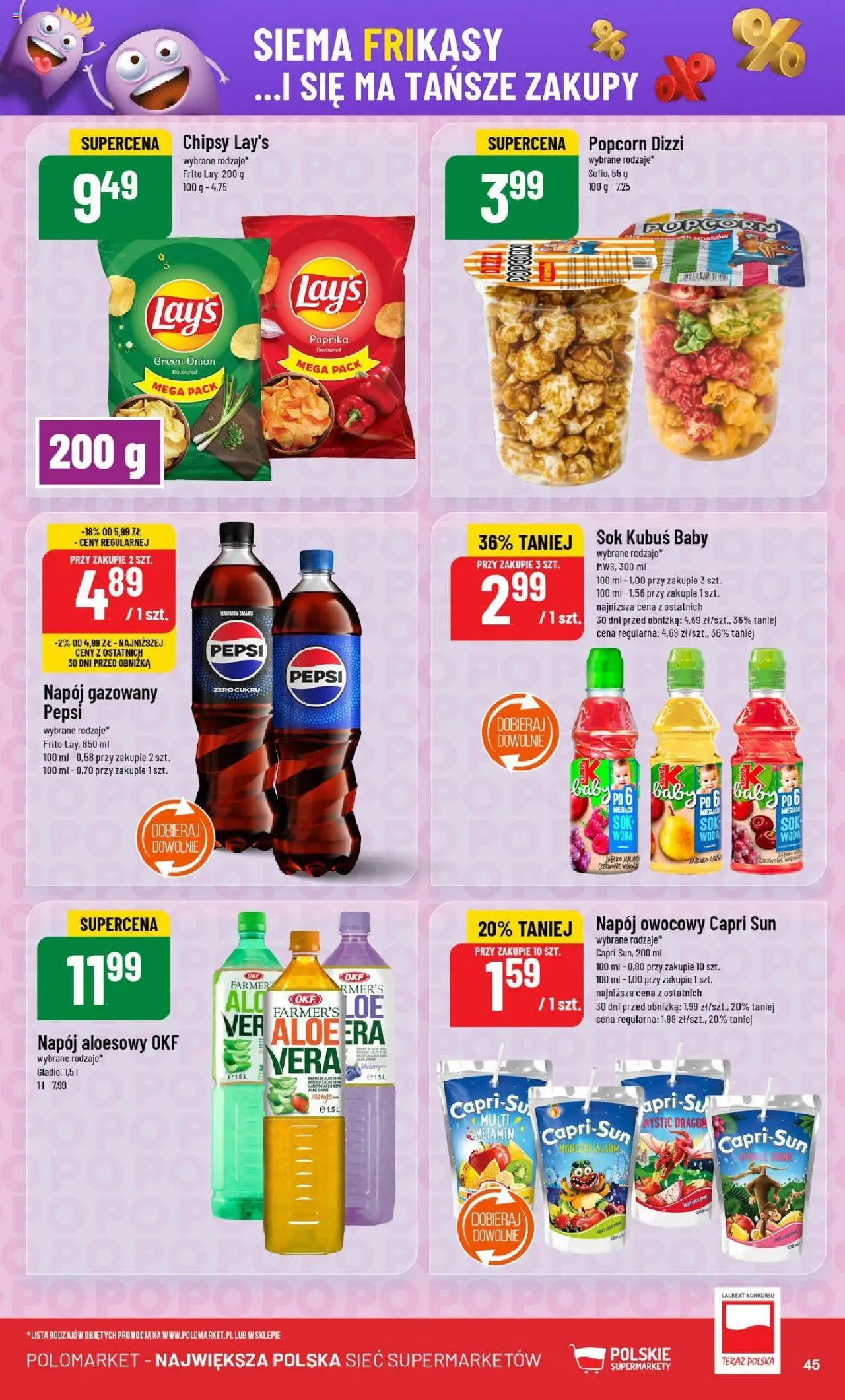 POLOmarket Gazetka od 16.07.2025 | Strona: 45 | Produkty: Chipsy, Pepsi, Popcorn, Woda