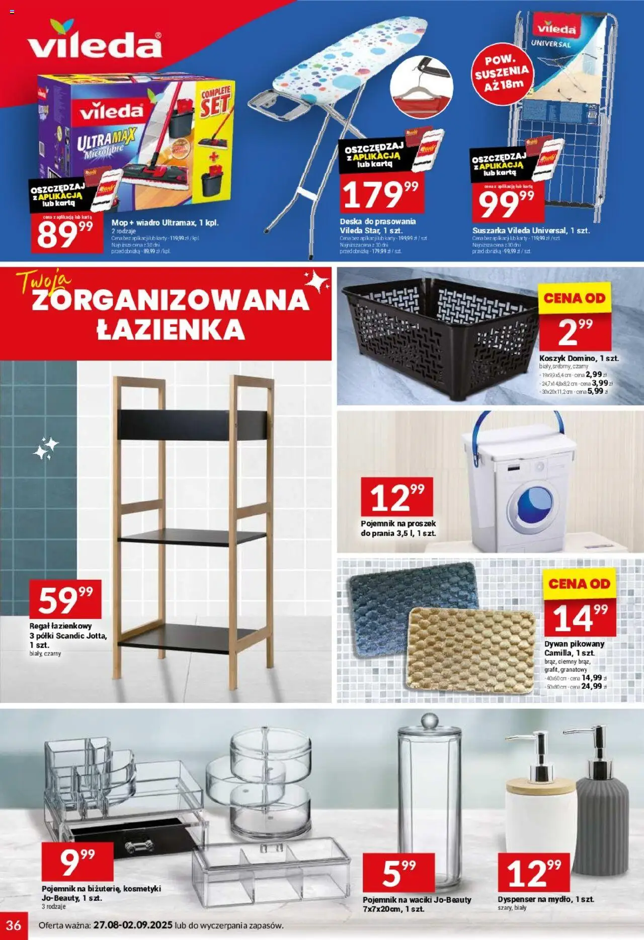 Twój Market Gazetka od 27.08.2025 | Strona: 36 | Produkty: Kosmetyki, Suszarka vileda, Regał łazienkowy, Regał