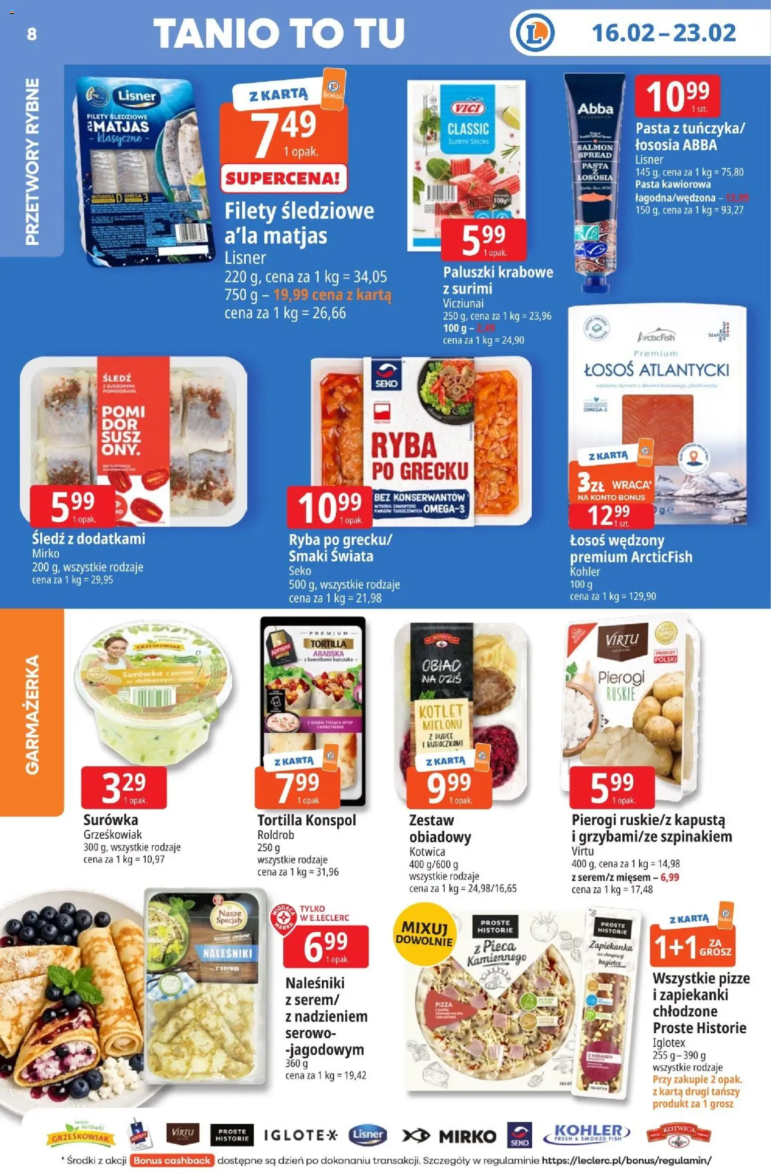 E.Leclerc Gazetka - Elbląg od 16.02.2026 | Strona: 8 | Produkty: Kapusta, Zapiekanka, Łosoś, Pizza