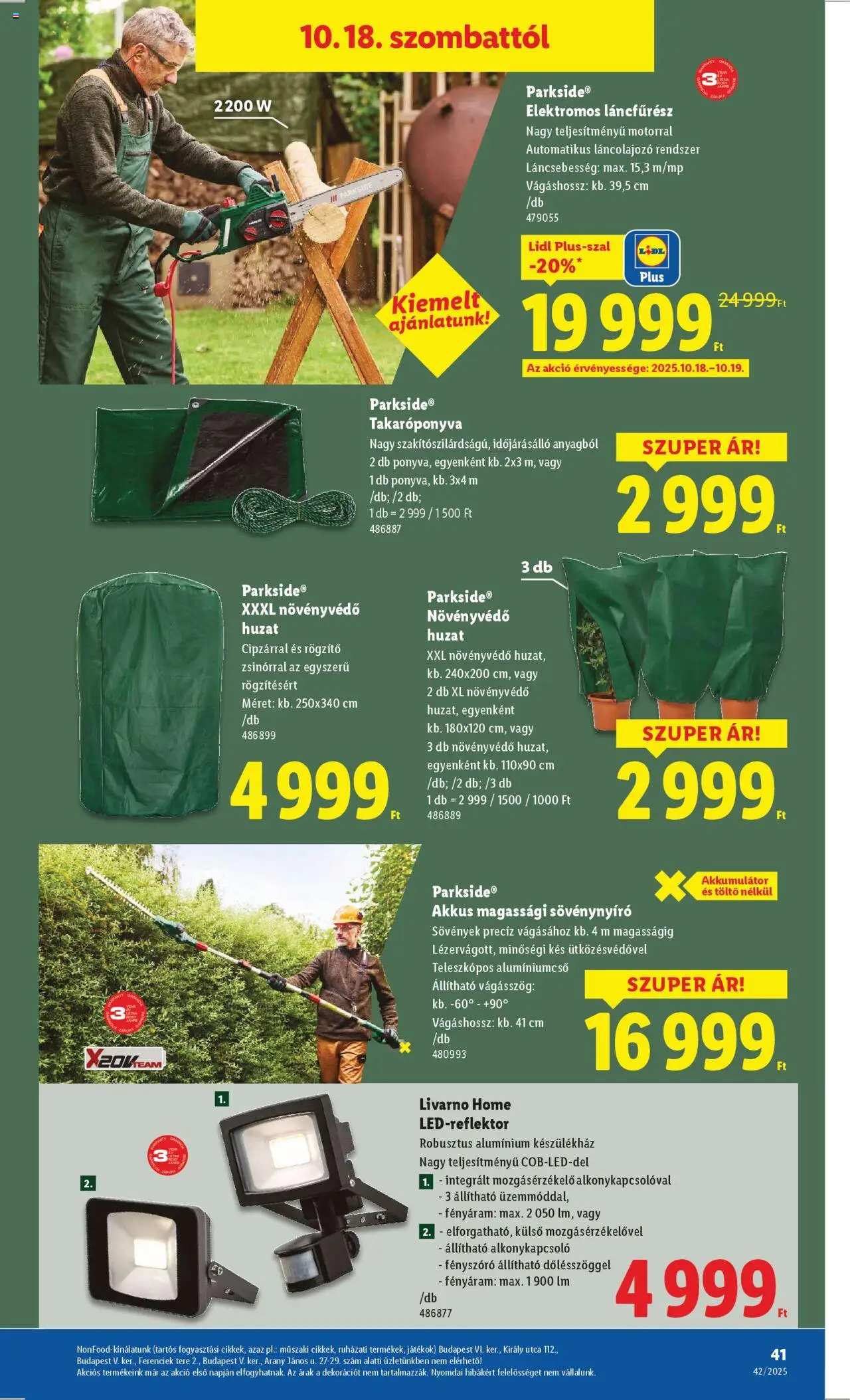Lidl akciós ujság - amely érvényes a következő dátumtól: 16.10.2025 | Oldal: 41 | Termékek: Takaróponyva, Játékok, Töltő, Láncfűrész