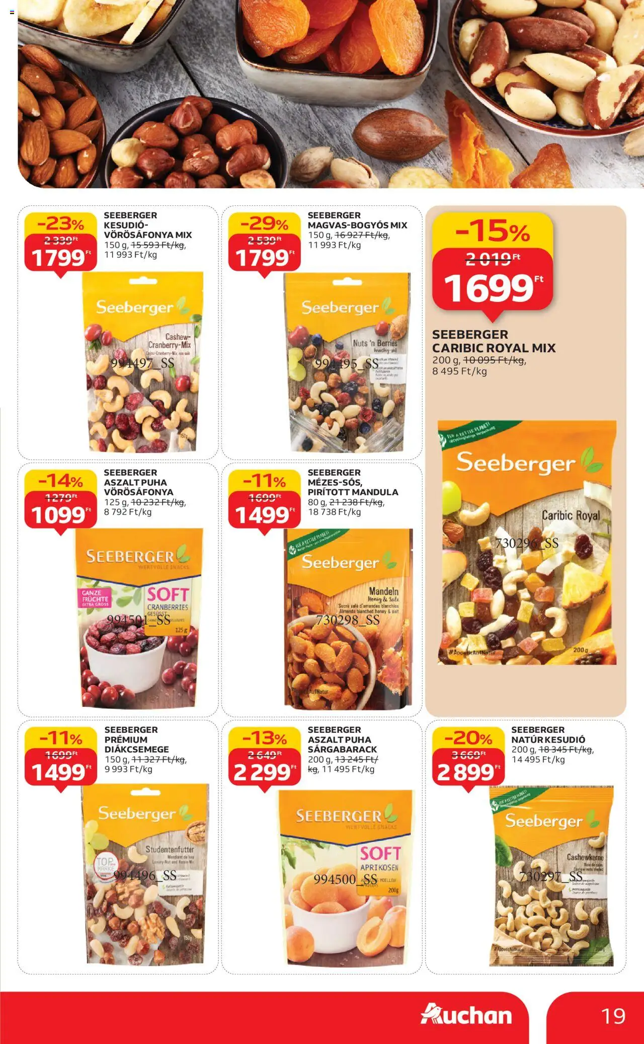 Auchan akciós ujság - amely érvényes a következő dátumtól: 09.10.2025 | Oldal: 19 | Termékek: Kesudió, Sárgabarack, Diákcsemege, Mandula