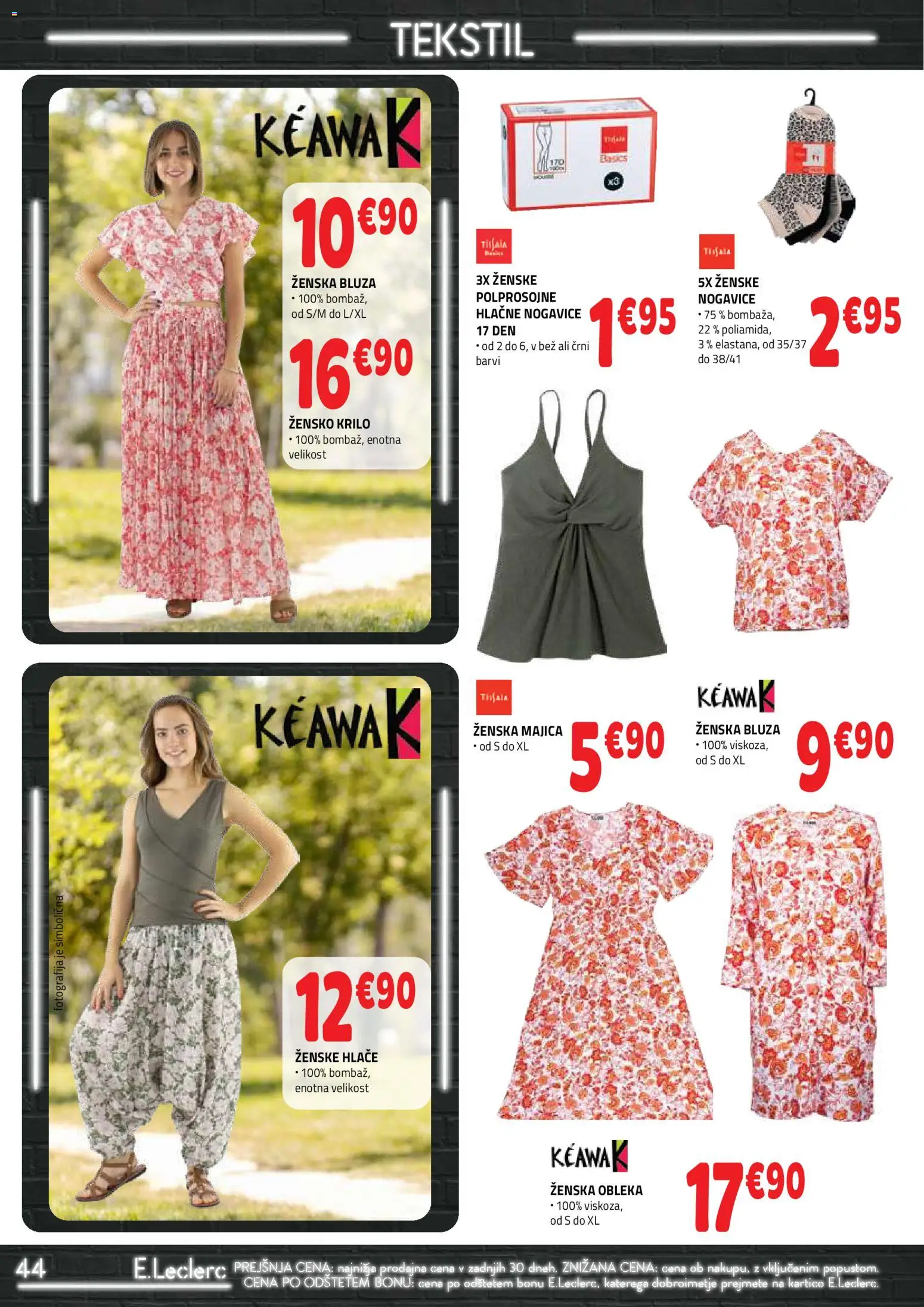Novi E.leclerc katalog ponudbe – veljaven od 18.03.2026 | Stran: 44 | Izdelki: Majica, Bluza, Obleka, Hlacne nogavice