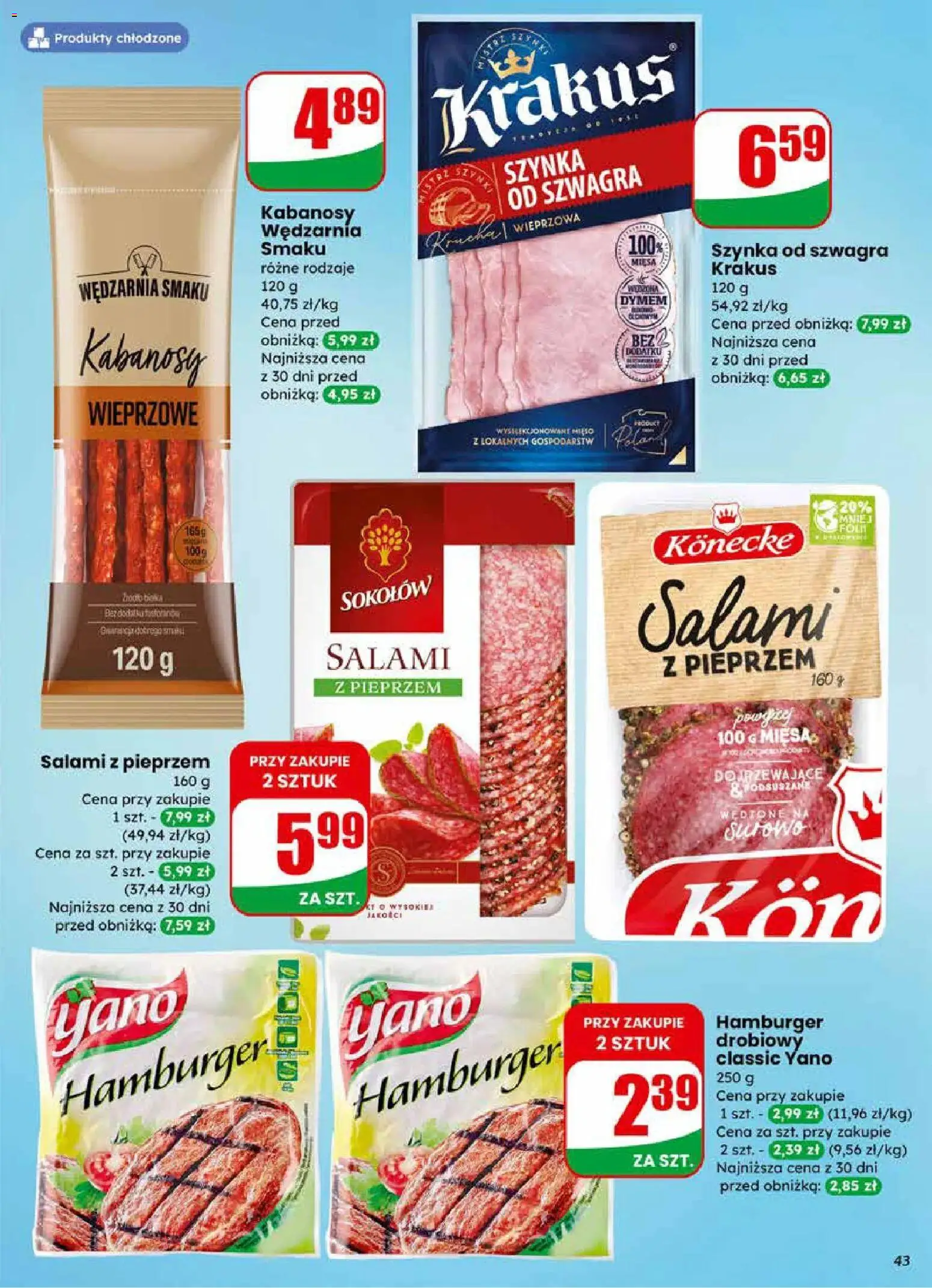 Dino Gazetka od 25.02.2026 | Strona: 43 | Produkty: Hamburger, Mięso, Kabanosy, Salami