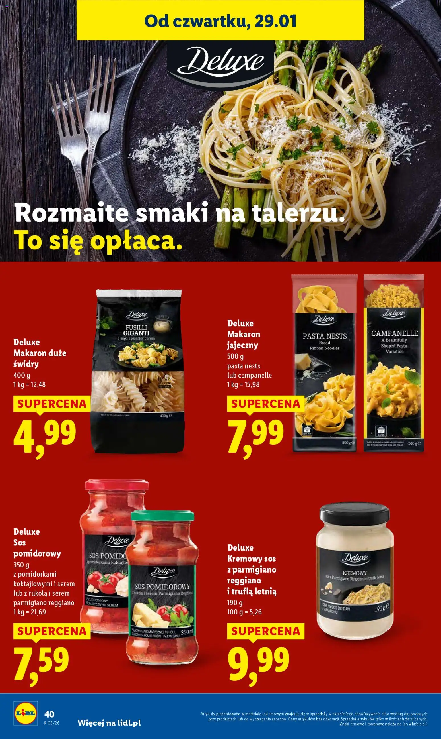 Lidl Gazetka od 29.01.2026 | Strona: 40 | Produkty: Rukola, Makaron, Sos