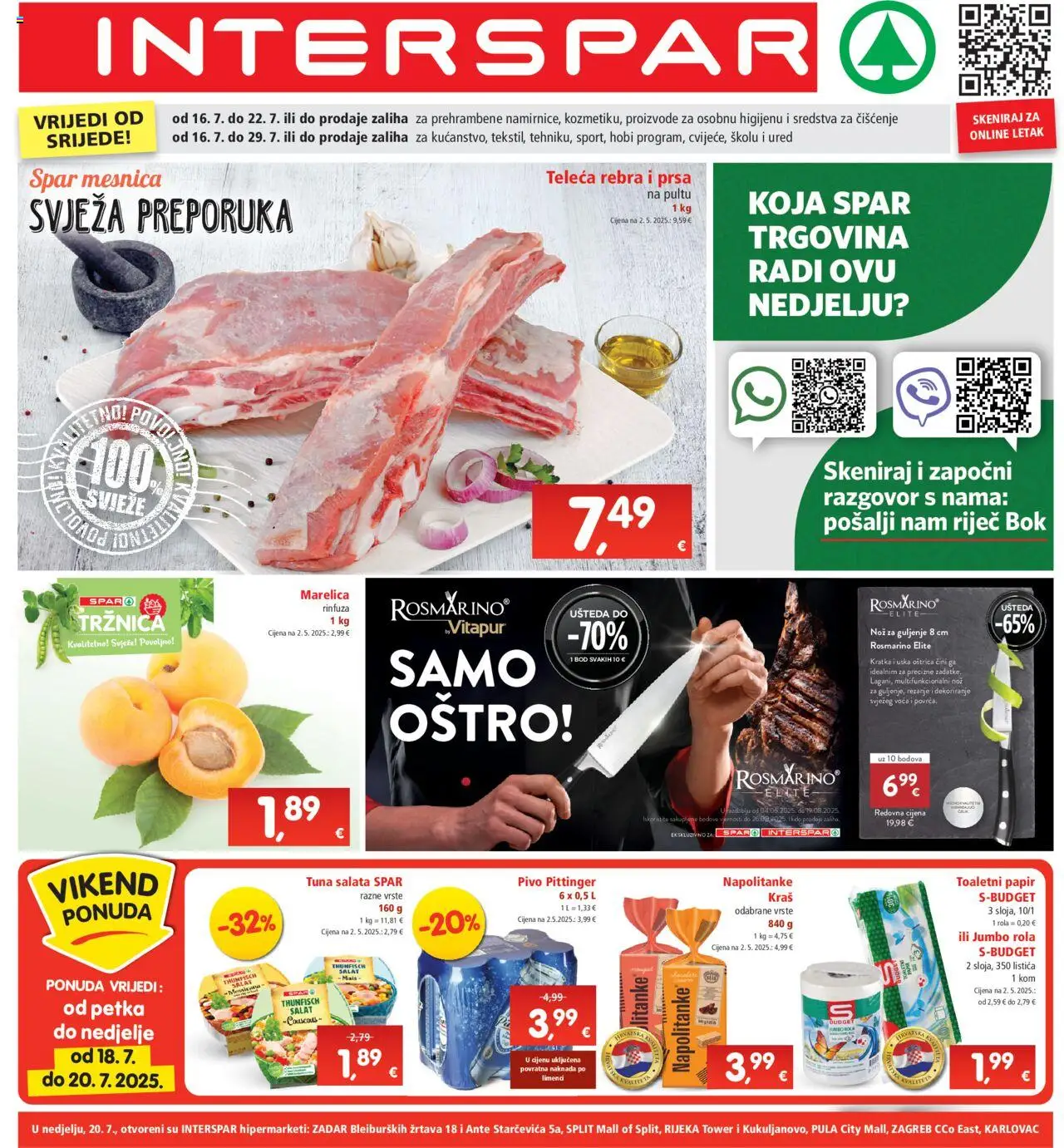 Interspar katalog | vrijedi od 16.07.2025 | Stranica: 1 | Proizvodi: Sredstva za čiščenje, Pivo, Nož, Salata