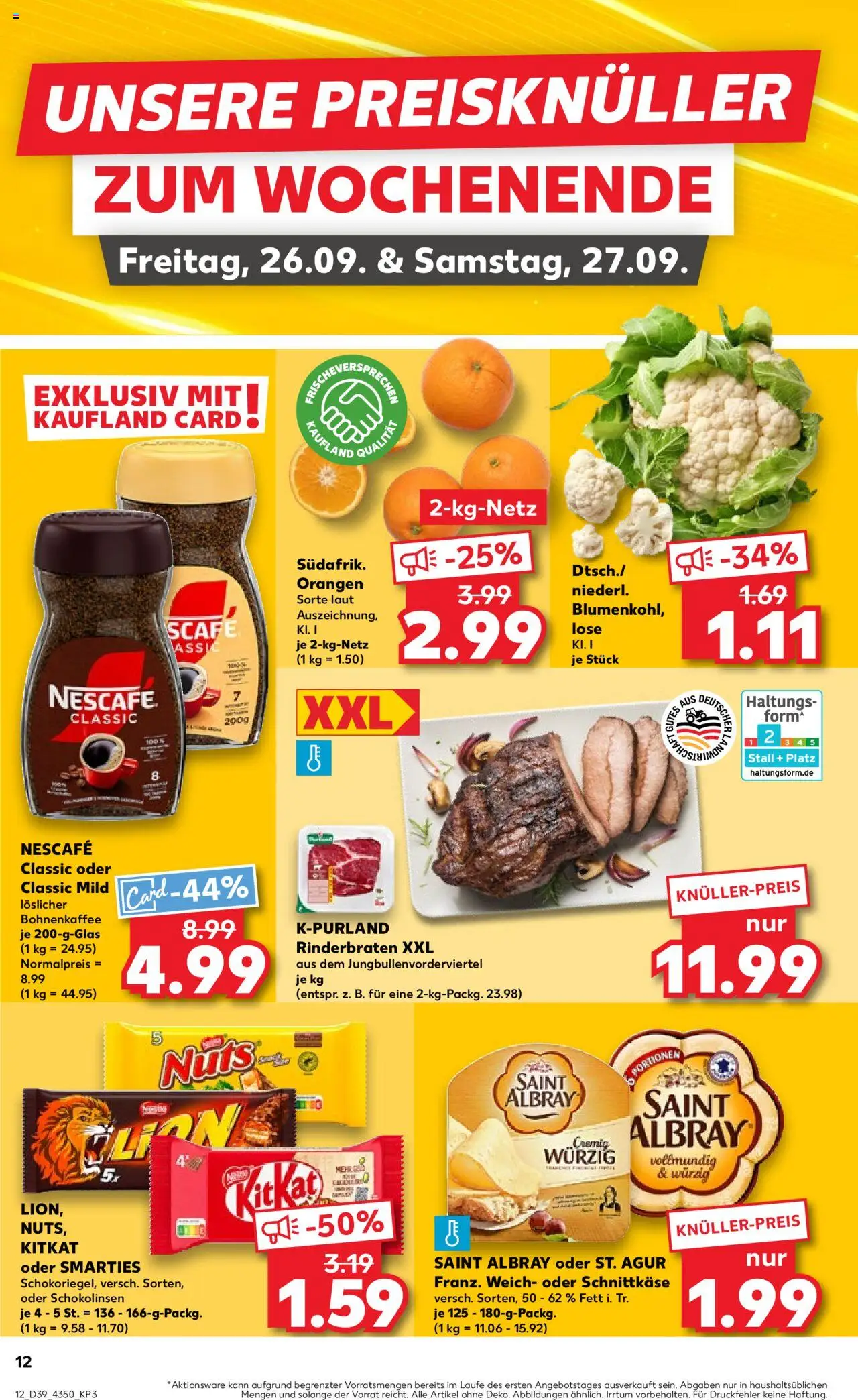 Kaufland prospekt Potsdam	 – gültig ab 25.09.2025 | Seite: 12 | Produkte: Nescafe, Smarties, Orangen, Blumenkohl