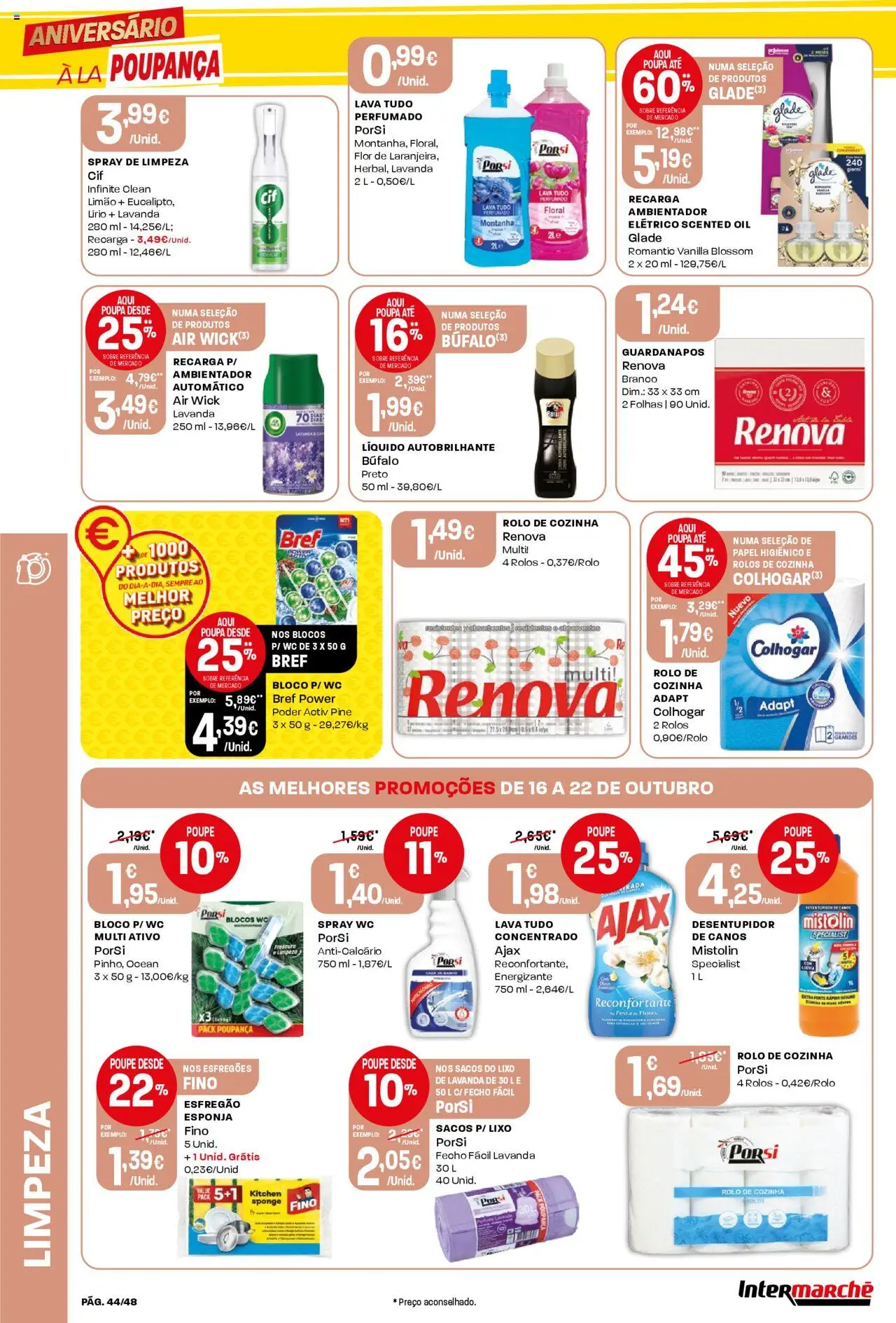 Intermarché folheto │ válido de 16.10.2025 | Página: 44 | Produtos: Esfregão, Papel higiénico, Guardanapos, Esponja