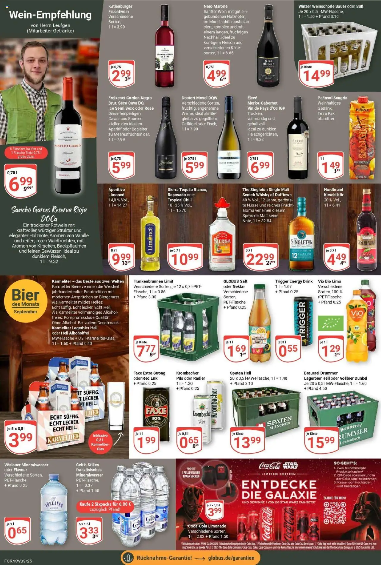 Globus prospekt Forchheim	 – gültig ab 21.09.2025 | Seite: 18 | Produkte: Coca cola, Radler, Krombacher, Nüsse