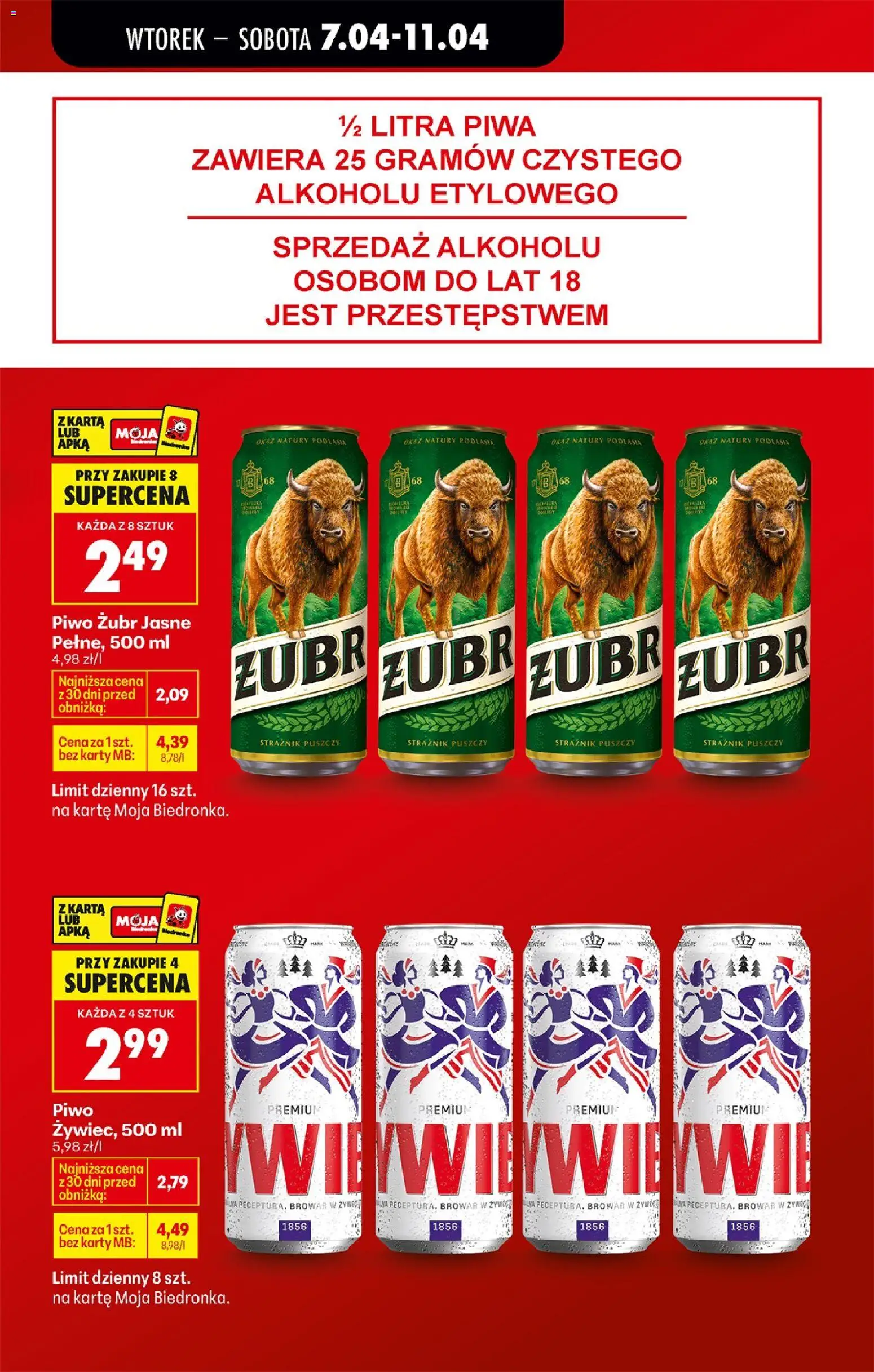 Biedronka gazetka od wtorku od 07.04.2026 | Strona: 15 | Produkty: Piwo żubr, Karta, Piwo