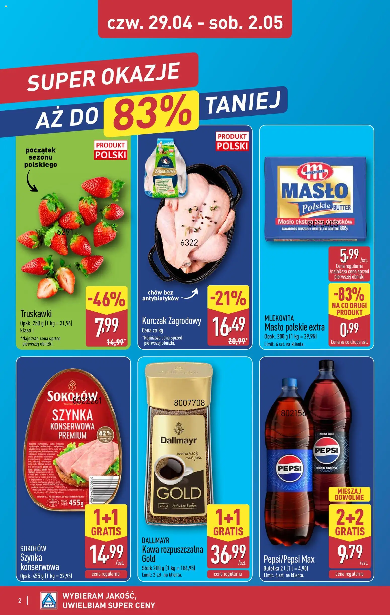 Aldi gazetka - Oferta weekendowa od 30.04.2026 | Strona: 2 | Produkty: Kurczak, Kurczak zagrodowy, Kawa, Truskawki