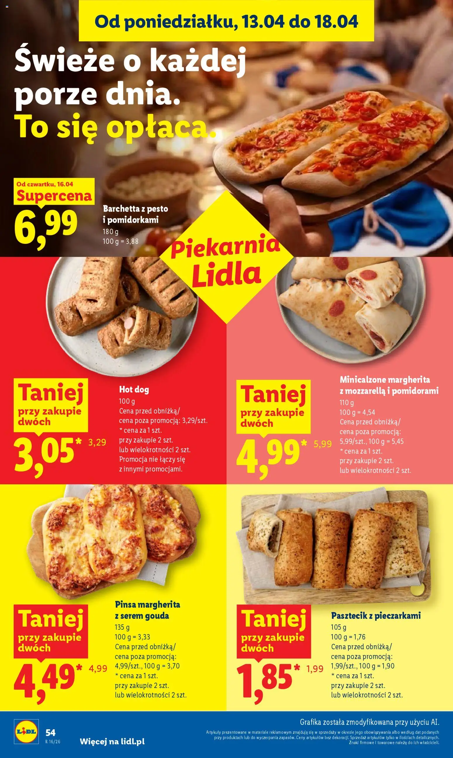 Lidl Polsko leták od 16.04.2026 | Strana: 54 | Produkty: Hot dog, Pesto, Pinsa, Mozzarella