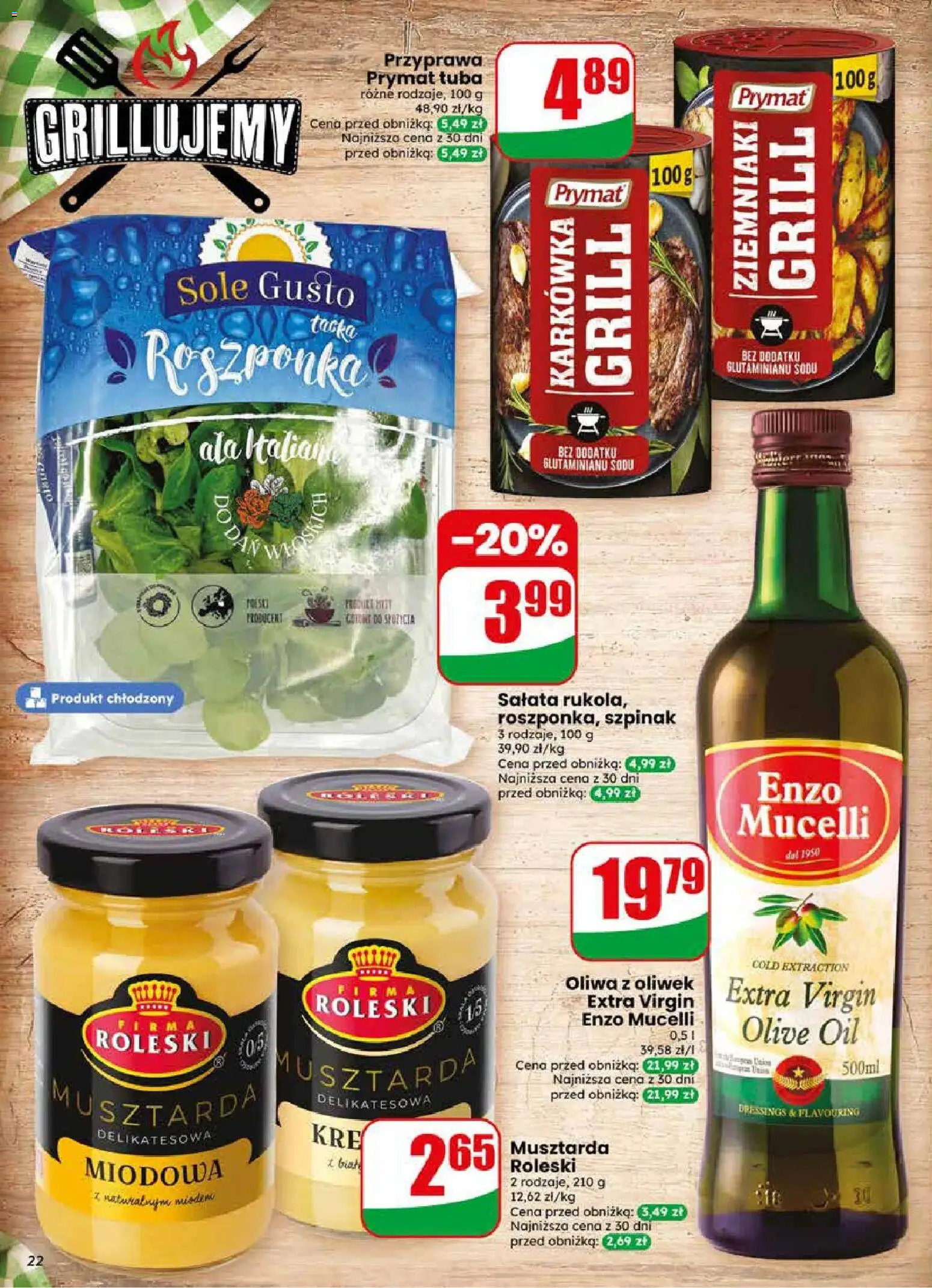 Dino gazetka od 22.04.2026 | Strona: 22 | Produkty: Grill, Oliwa z oliwek extra virgin, Szpinak, Musztarda