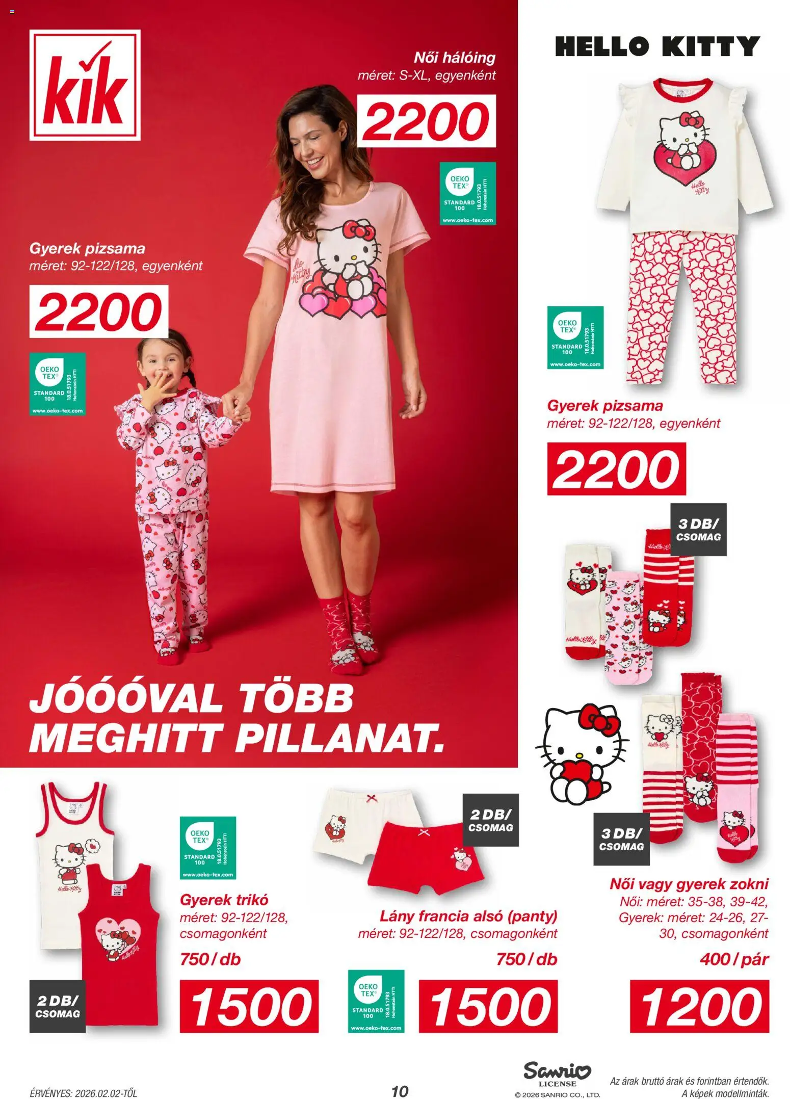 Kik akciós ujság - amely érvényes a következő dátumtól: 02.02.2026 | Oldal: 10 | Termékek: Hálóing, Trikó, Zokni, Pizsama