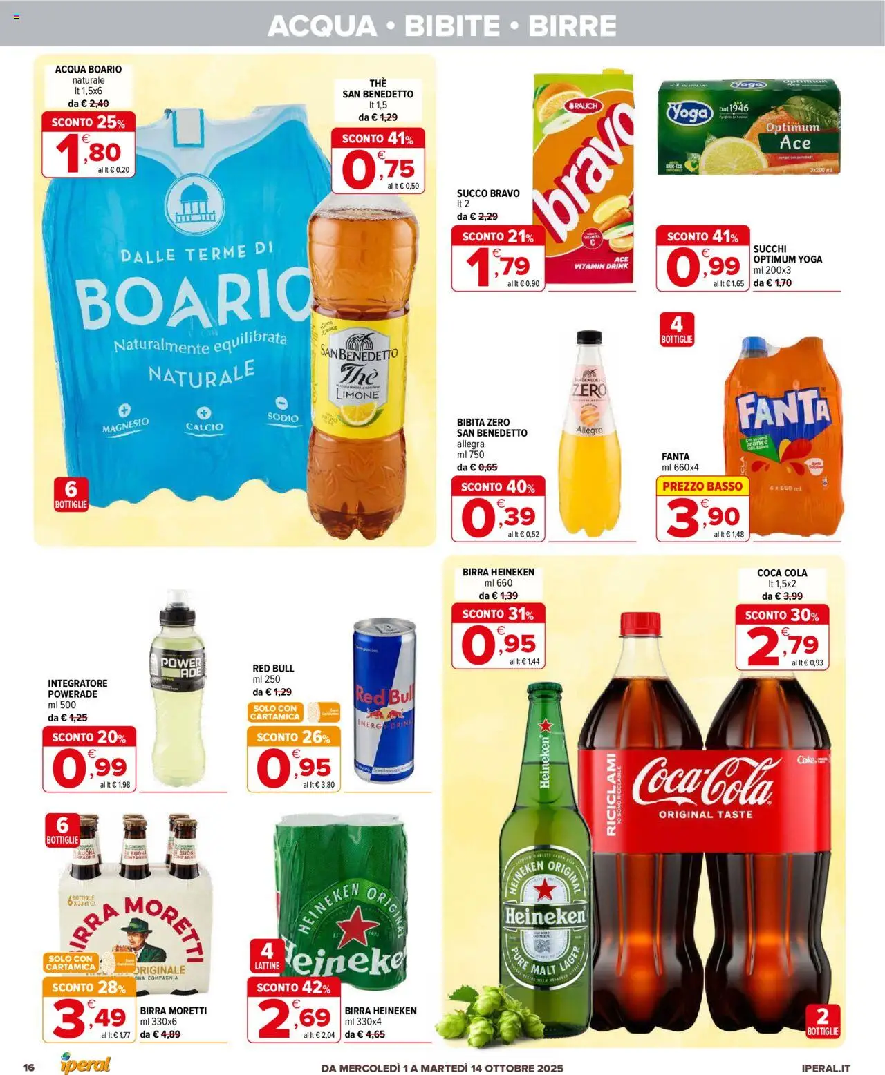 Volantino Iperal del 01.10.2025 | Pagina: 16 | Prodotti: Acqua, Bibite, Heineken, Coca Cola