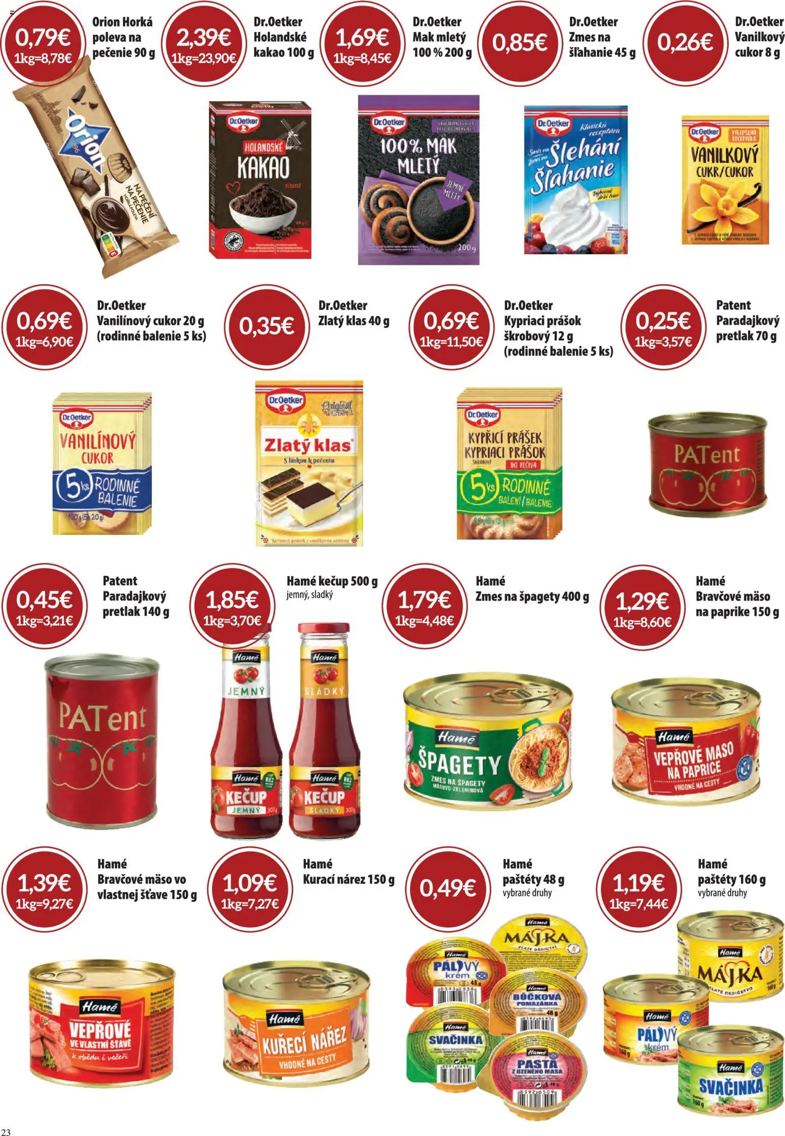 Nové CBA Komfos akcie – leták je platný od 05.03.2026 | Strana: 23 | Produkty: Cukor, Kečup, Špagety, Kakao