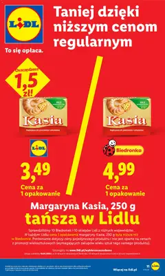 Pogląd oferty "Margaryna Kasia, 250 g, Margaryna Kasia, 250 g tańsza w Lidlu" - ważna od 20.04.2026 | Strona: 11 | Produkty: Margaryna