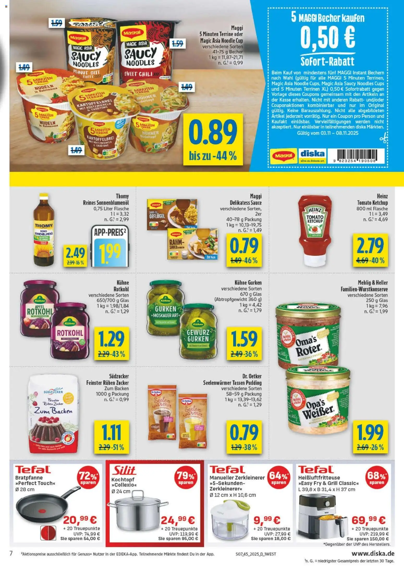 Diska - Diska Angebote Bayern KW45 – gültig ab 03.11.2025 | Seite: 7 | Produkte: Zucker, Chili, Nudeln, Maggi 5 minuten terrine