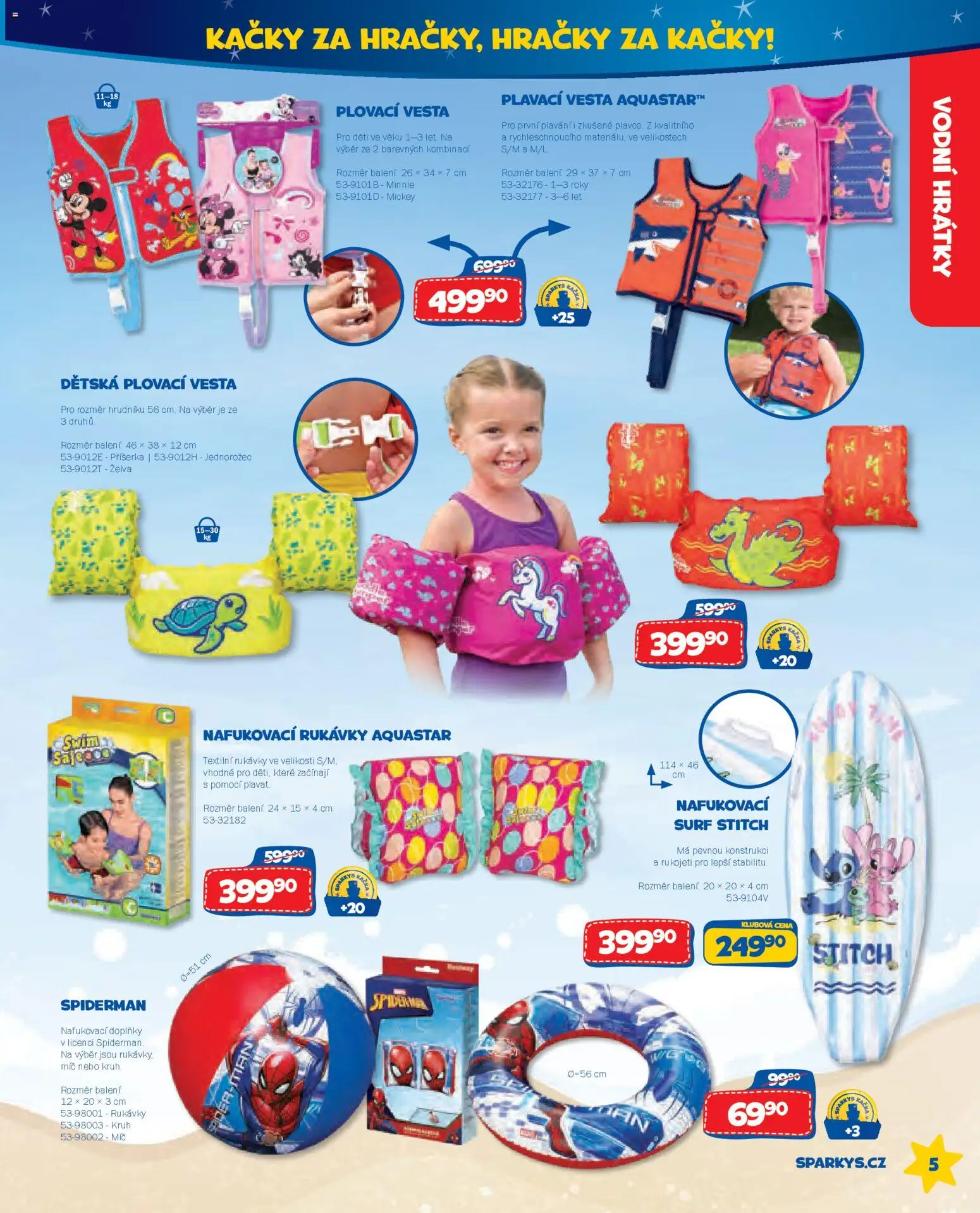 Sparkys katalog Léto 2026 od 01.05.2026 | Strana: 5 | Produkty: Vesta, Rukávky, Hračky, Surf