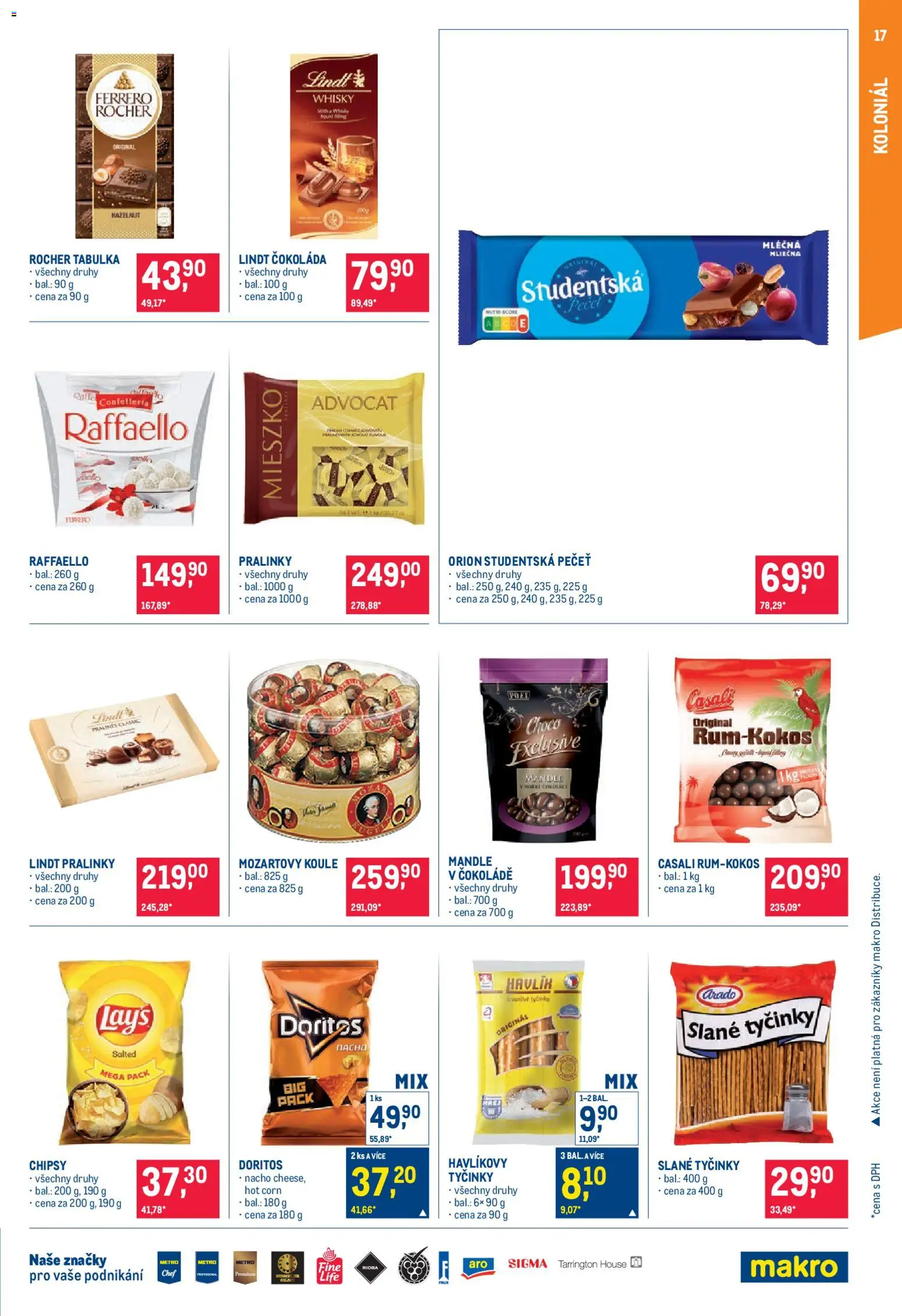 Makro leták - Pro milovníky jídla od 28.01.2026 | Strana: 17 | Produkty: Doritos, Studentská pečeť, Mozartovy koule, Chipsy