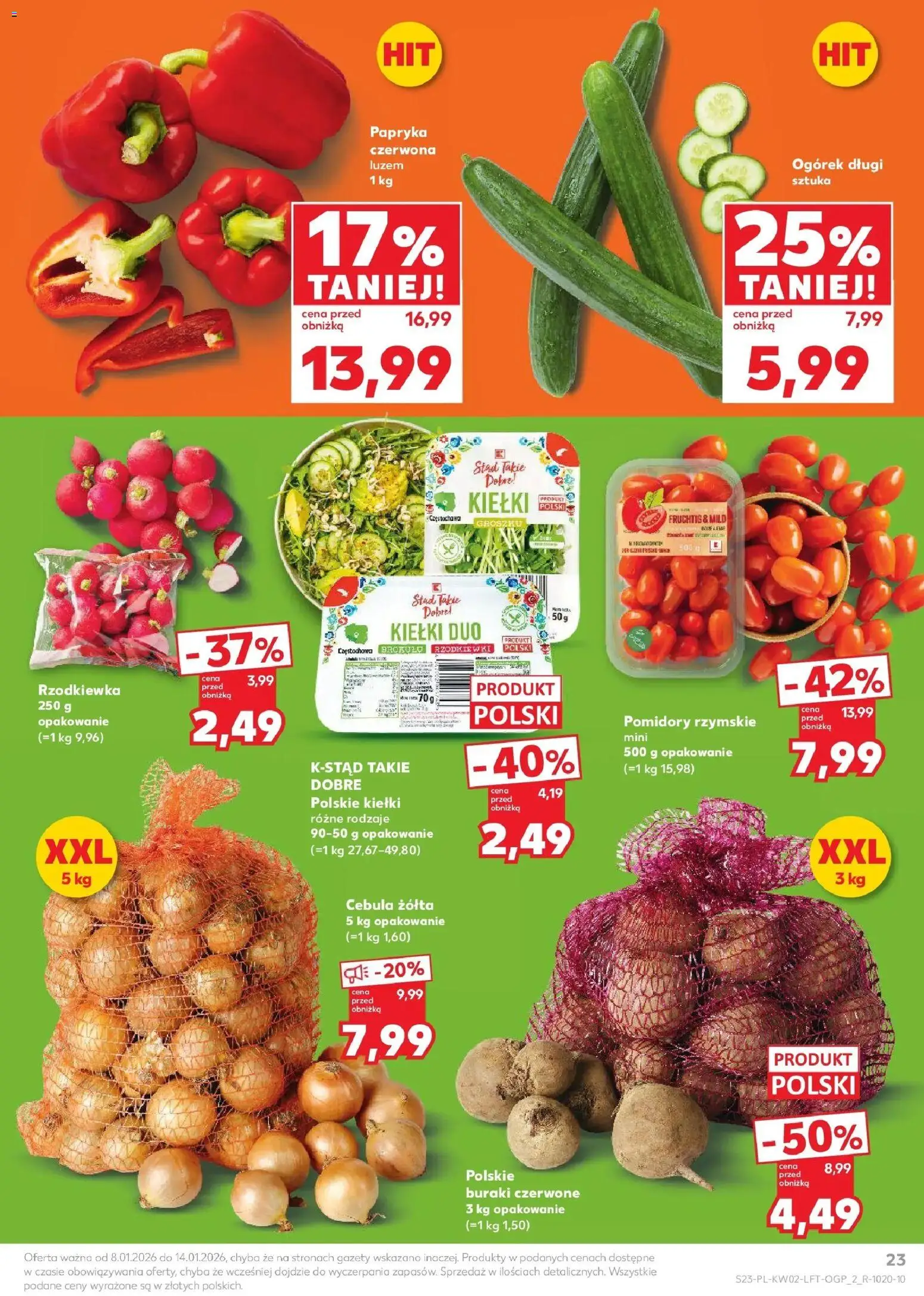 Kaufland gazetka od 08.01.2026 | Strona: 23 | Produkty: Buraki, Papryka, Papryka czerwona, Pomidory