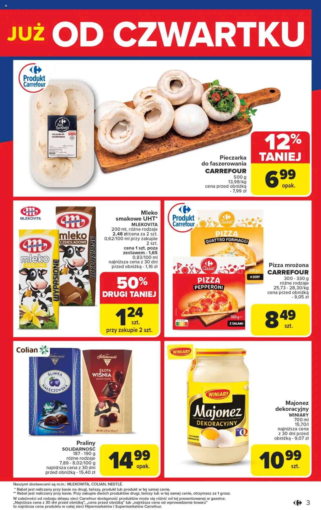 Carrefour Gazetka - Weekend promek już od czwartku od 21.08.2025 | Strona: 3 | Produkty: Praliny, Mleko, Pizza, Majonez
