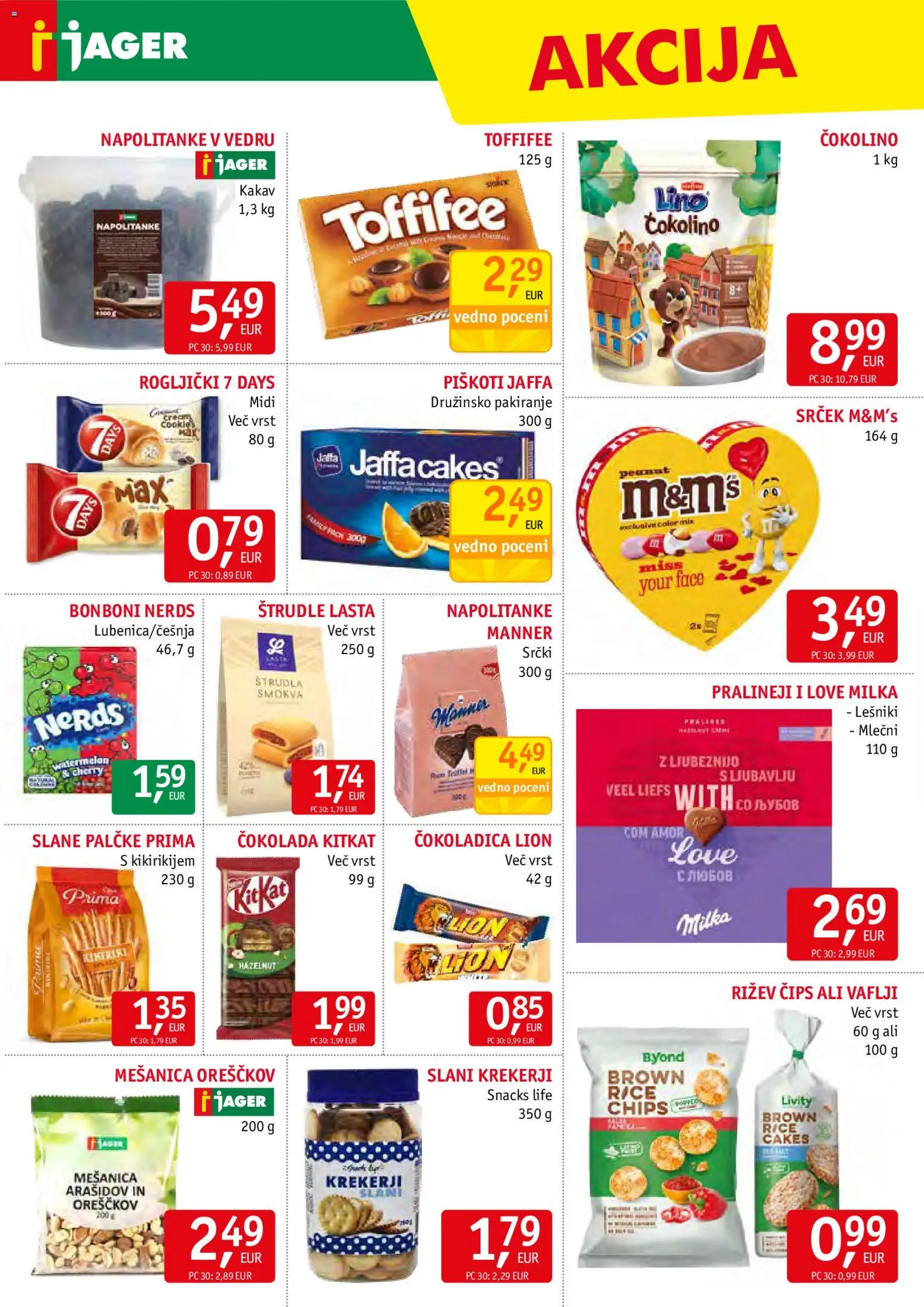 Novi Jager katalog ponudbe – veljaven od 28.01.2026 | Stran: 10 | Izdelki: Slani krekerji, Vaflji, Čokolino, Cokolada