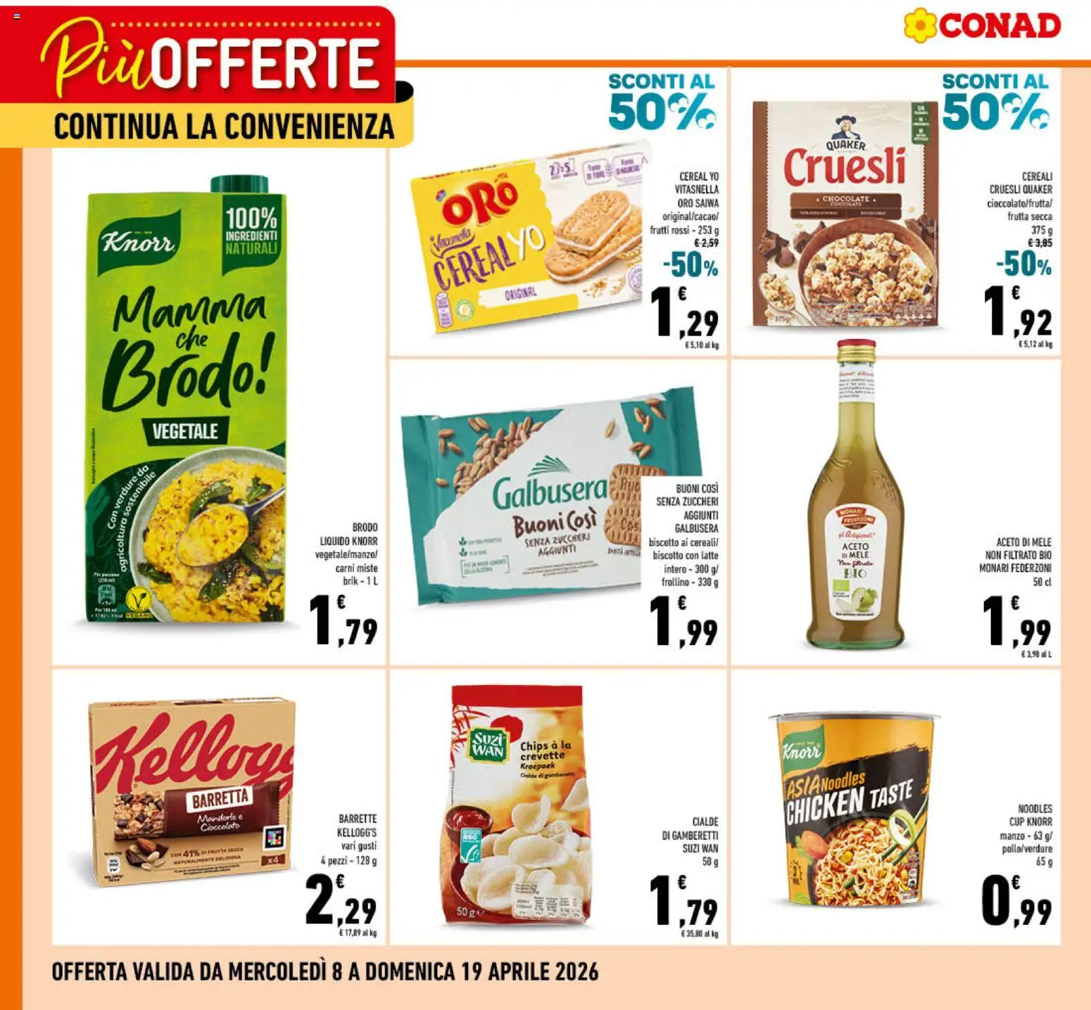 Volantino Conad del 08.04.2026 | Pagina: 1 | Prodotti: Frutta, Latte, Aceto, Gamberetti