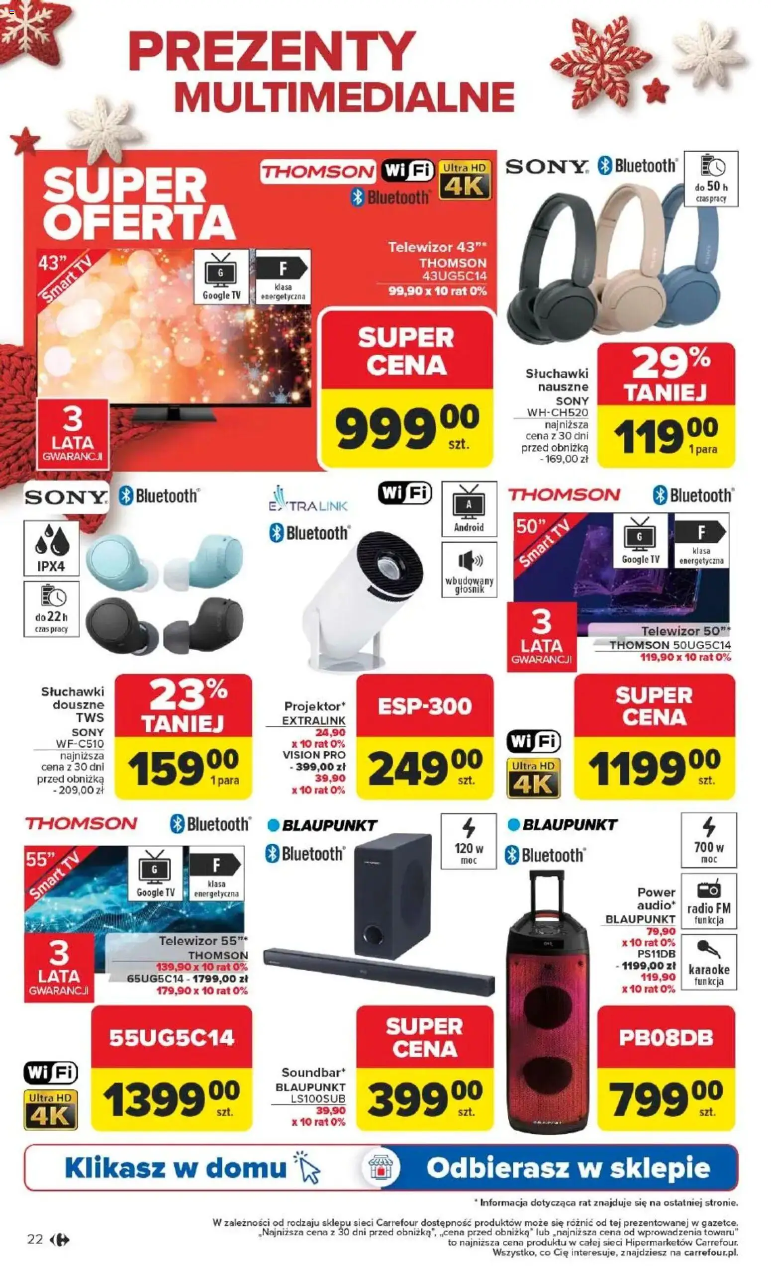 Carrefour Gazetka - Święta spełnionych marzeń od 10.11.2025 | Strona: 23 | Produkty: Telewizor, Radio, Słuchawki, Głośnik