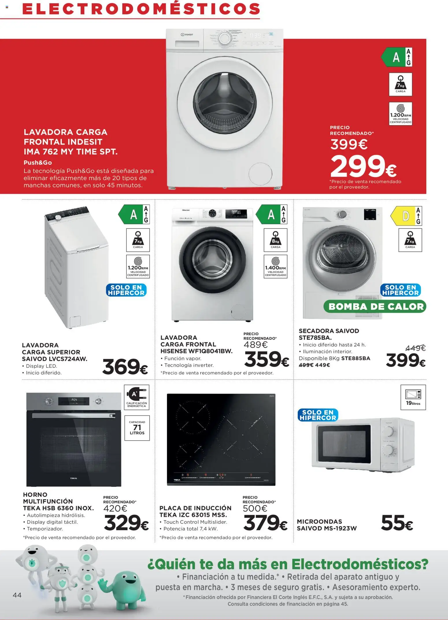 Hipercor catálogo │ válido desde el 23.04.2026 | Página: 44 | Productos: Lavadora, Secadora, Horno, Galette de chaise