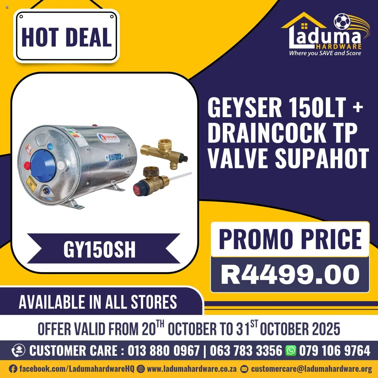 New Laduma Hardware catalogue – valid from 20.10.2025 | Page: 1 | Products: Geyser, Valve