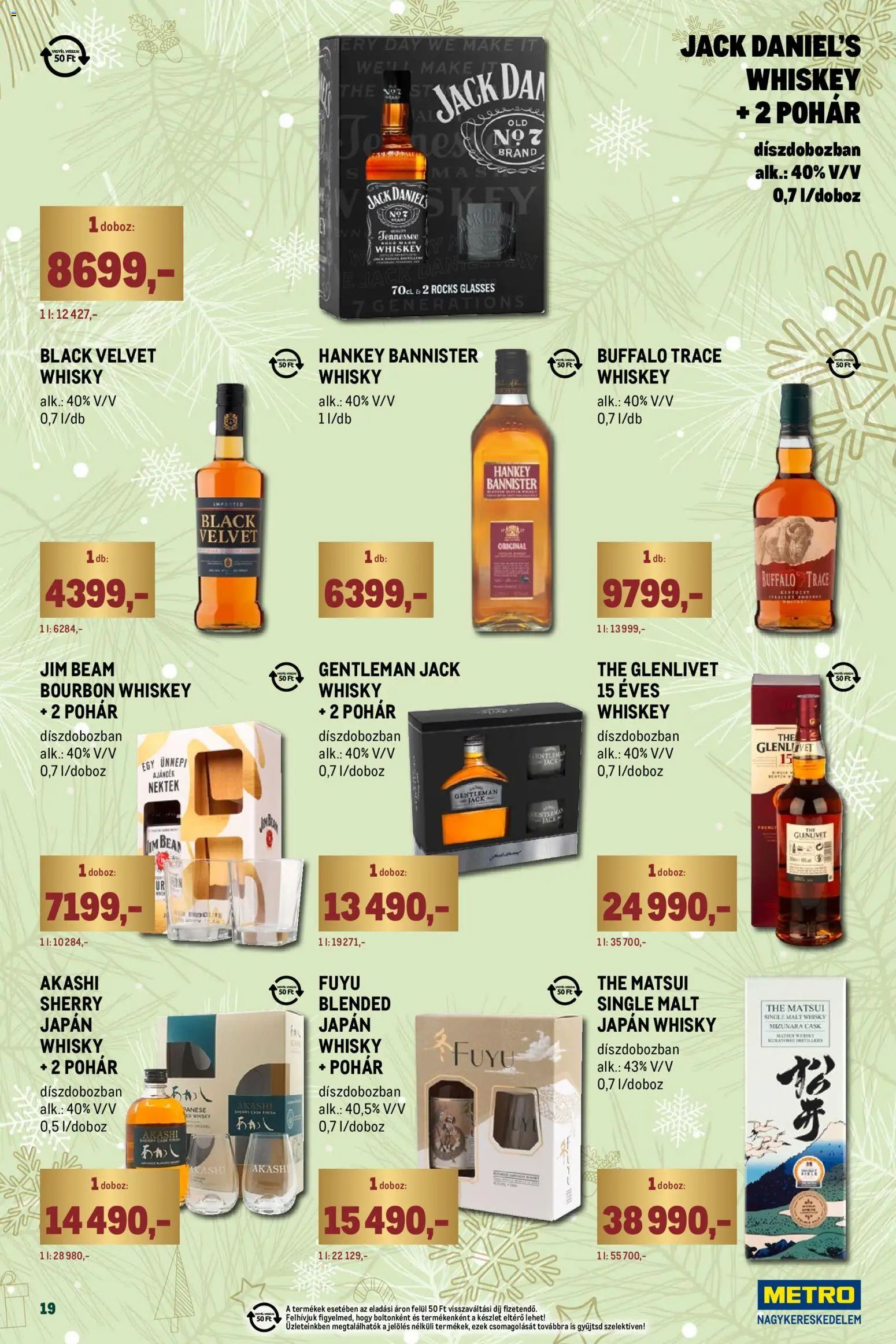 Metro akciós ujság - amely érvényes a következő dátumtól: 02.11.2025 | Oldal: 19 | Termékek: Whiskey, Bourbon, Doboz, Pohár