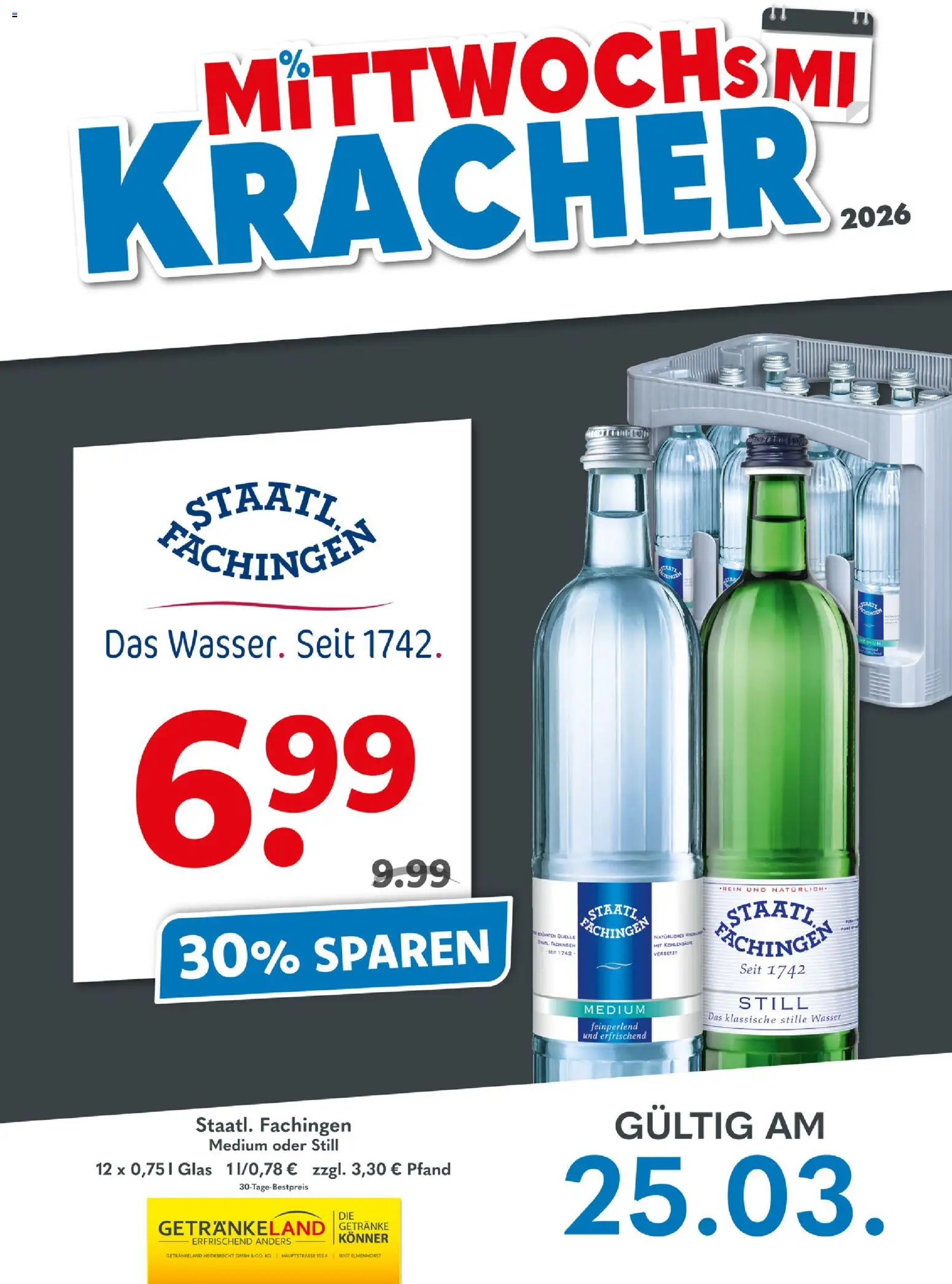 Getränkeland Mittwochs Kracher – gültig ab 25.03.2026 | Seite: 1 | Produkte: Wasser