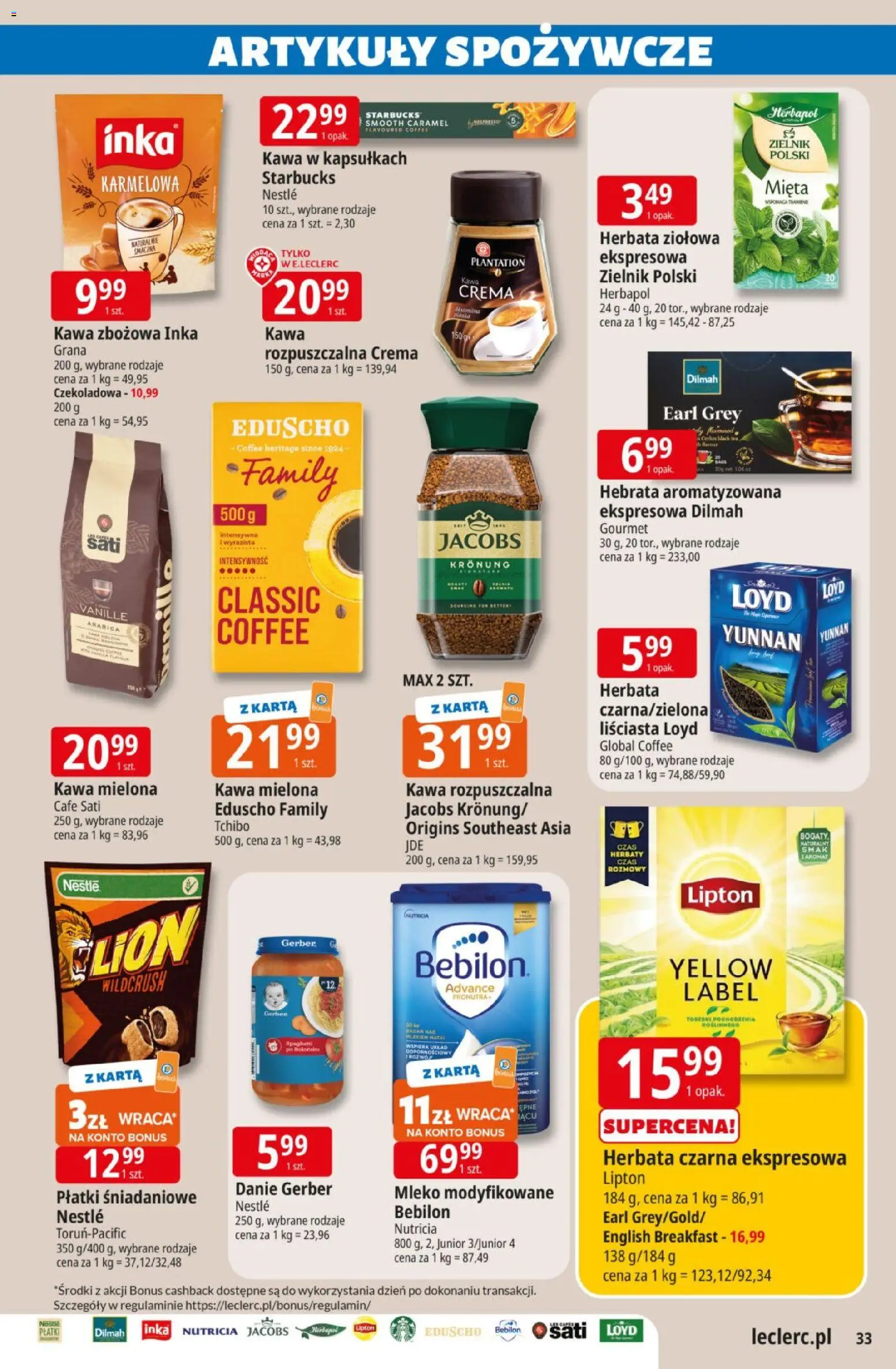E.Leclerc gazetka od 10.03.2026 | Strona: 33 | Produkty: Karta, Kawa rozpuszczalna, Tchibo, Płatki