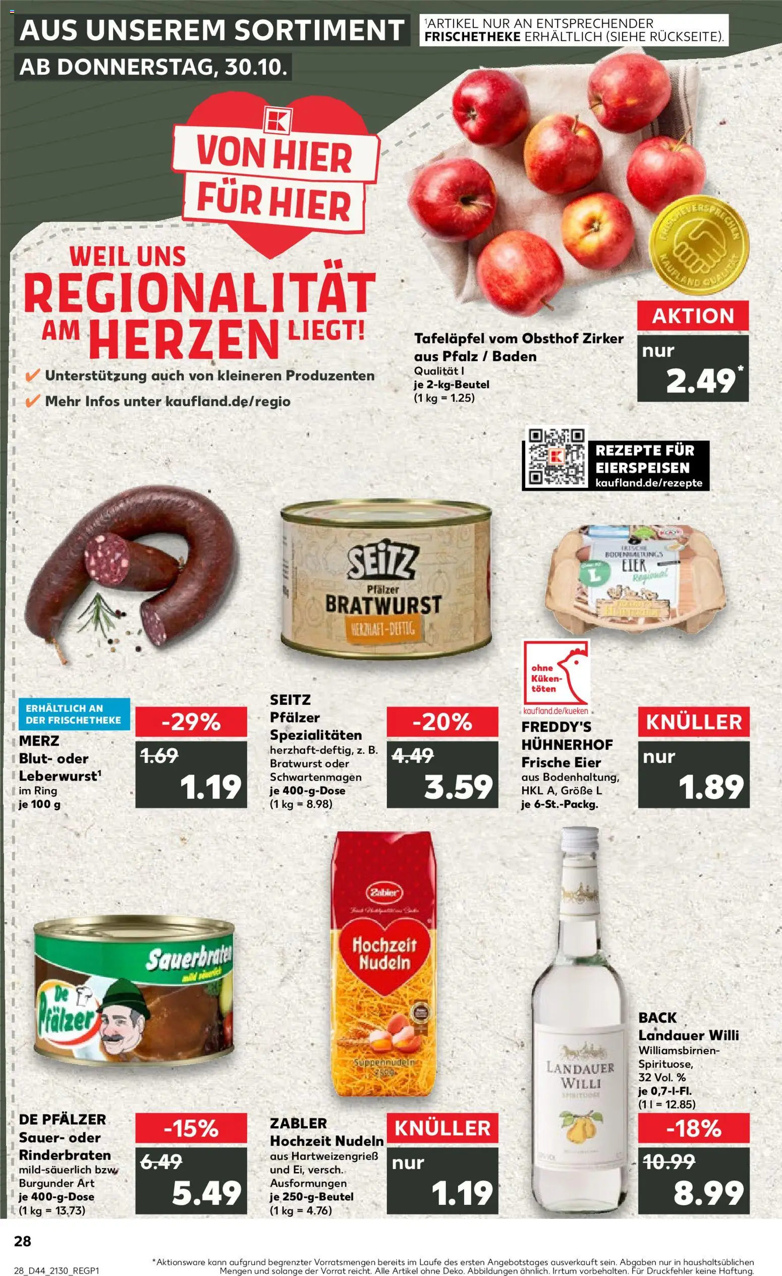 Kaufland prospekt Speyer	 – gültig ab 02.11.2025 | Seite: 28 | Produkte: Rinderbraten, Eier, Bratwurst, Nudeln