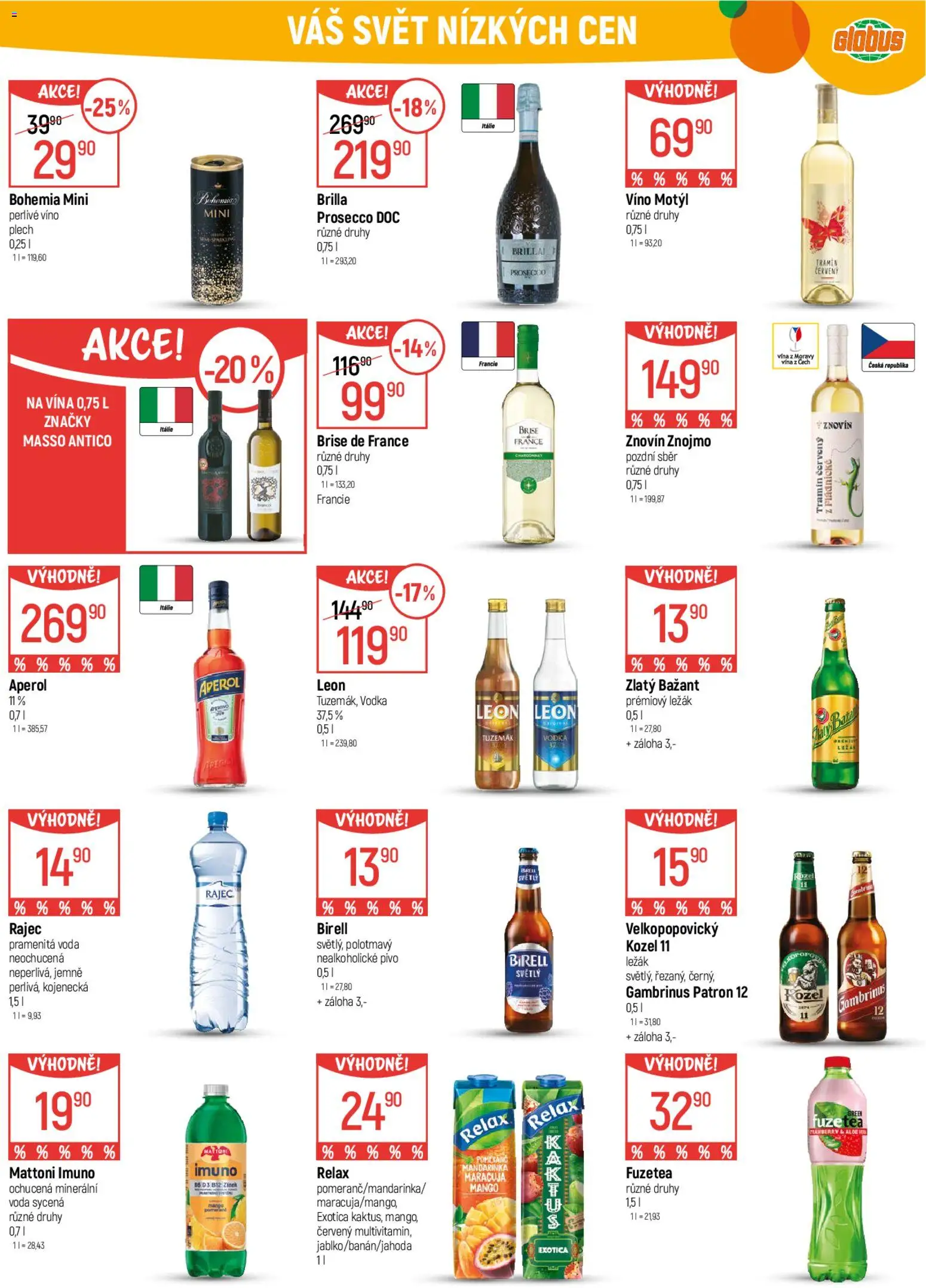 Globus leták od 21.01.2026 | Strana: 22 | Produkty: Voda, Víno, Víno Motýl, Gambrinus