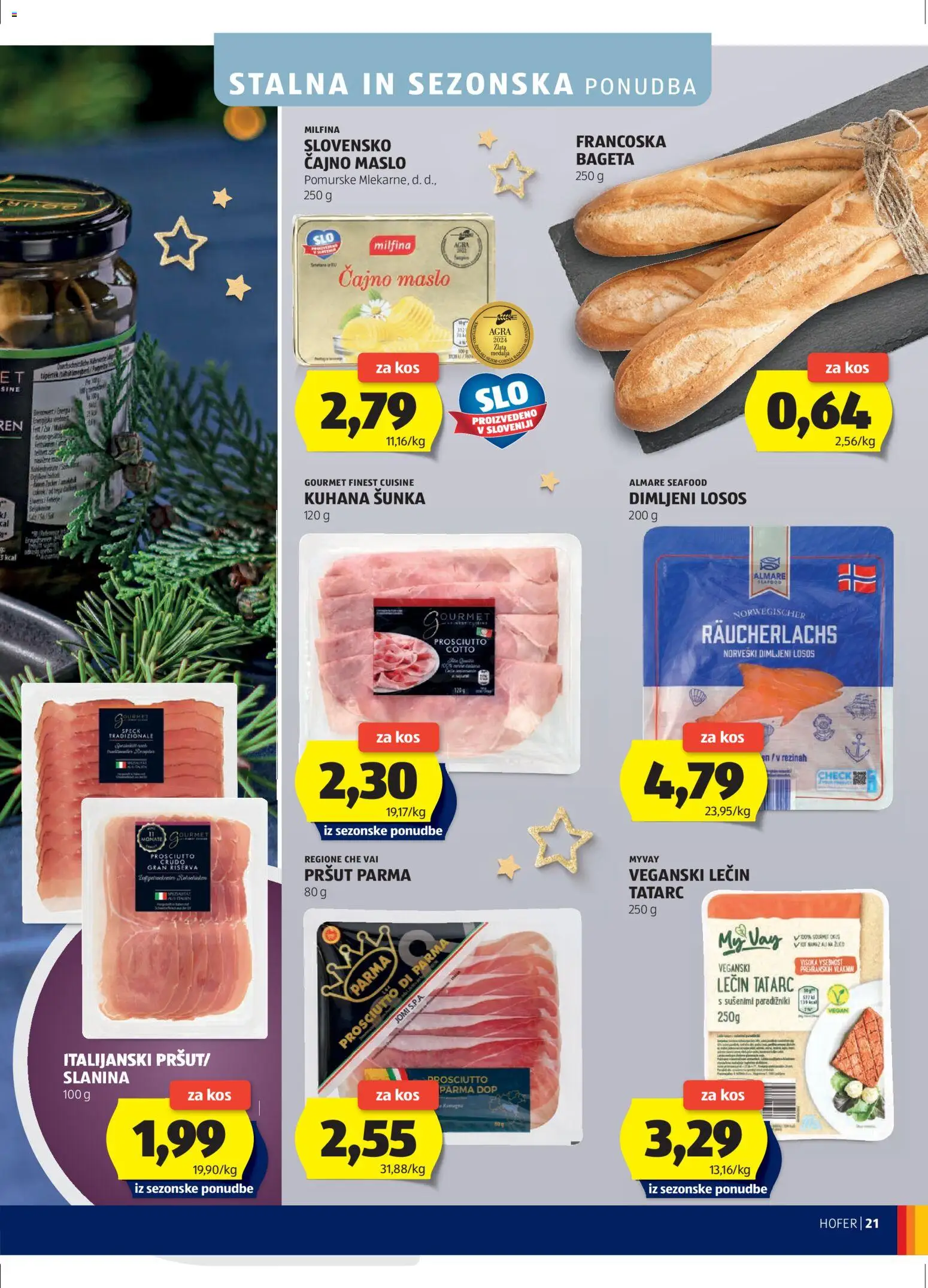 Hofer SI katalog | vrijedi od 23.12.2025 | Stranica: 21 | Proizvodi: Dimljeni losos, Šunka, Slanina, Losos