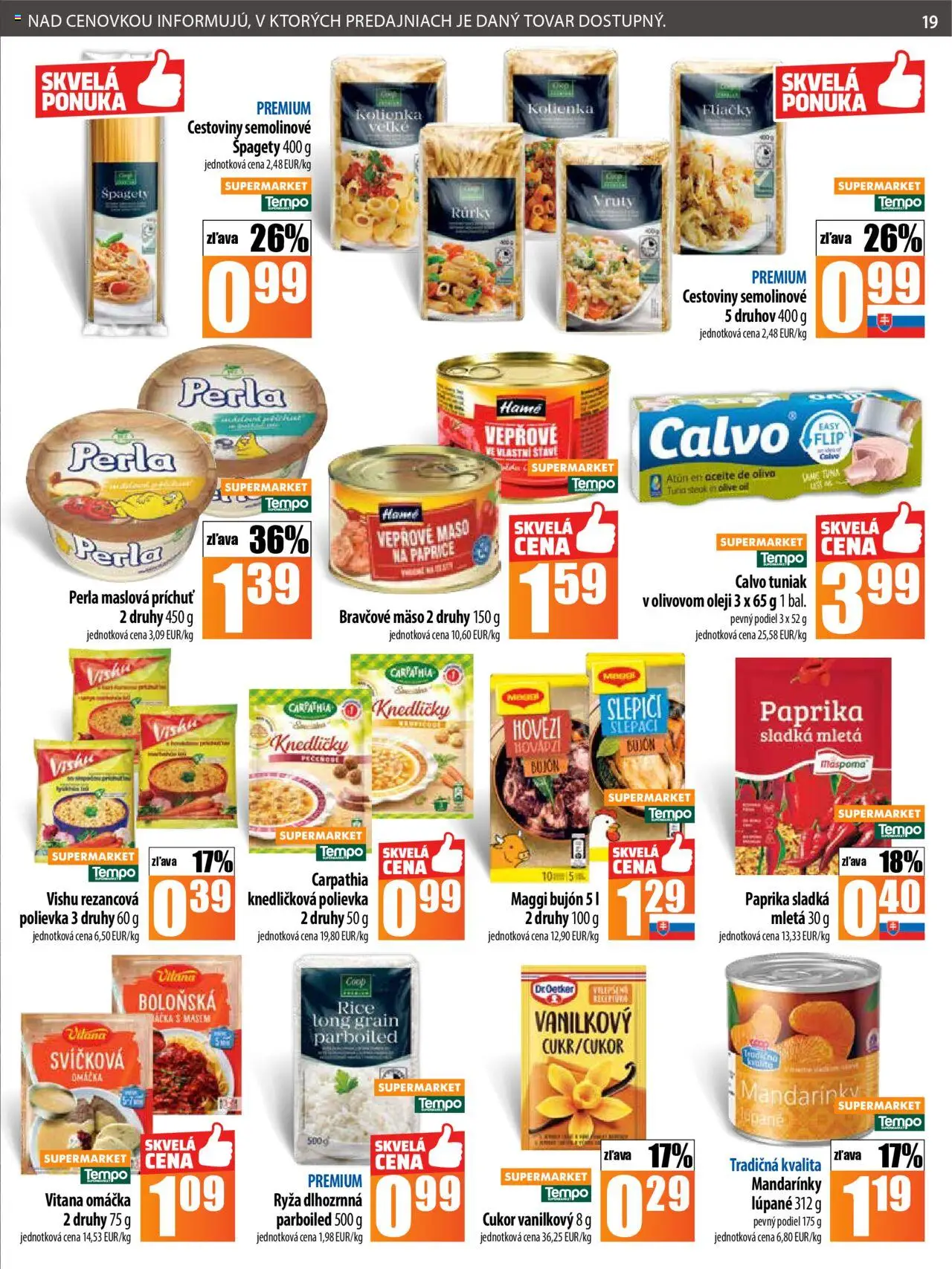 COOP Jednota leták │ platný od 17.07.2025 | Strana: 19 | Produkty: Vaňa, Tuniak, Ryža, Cestoviny
