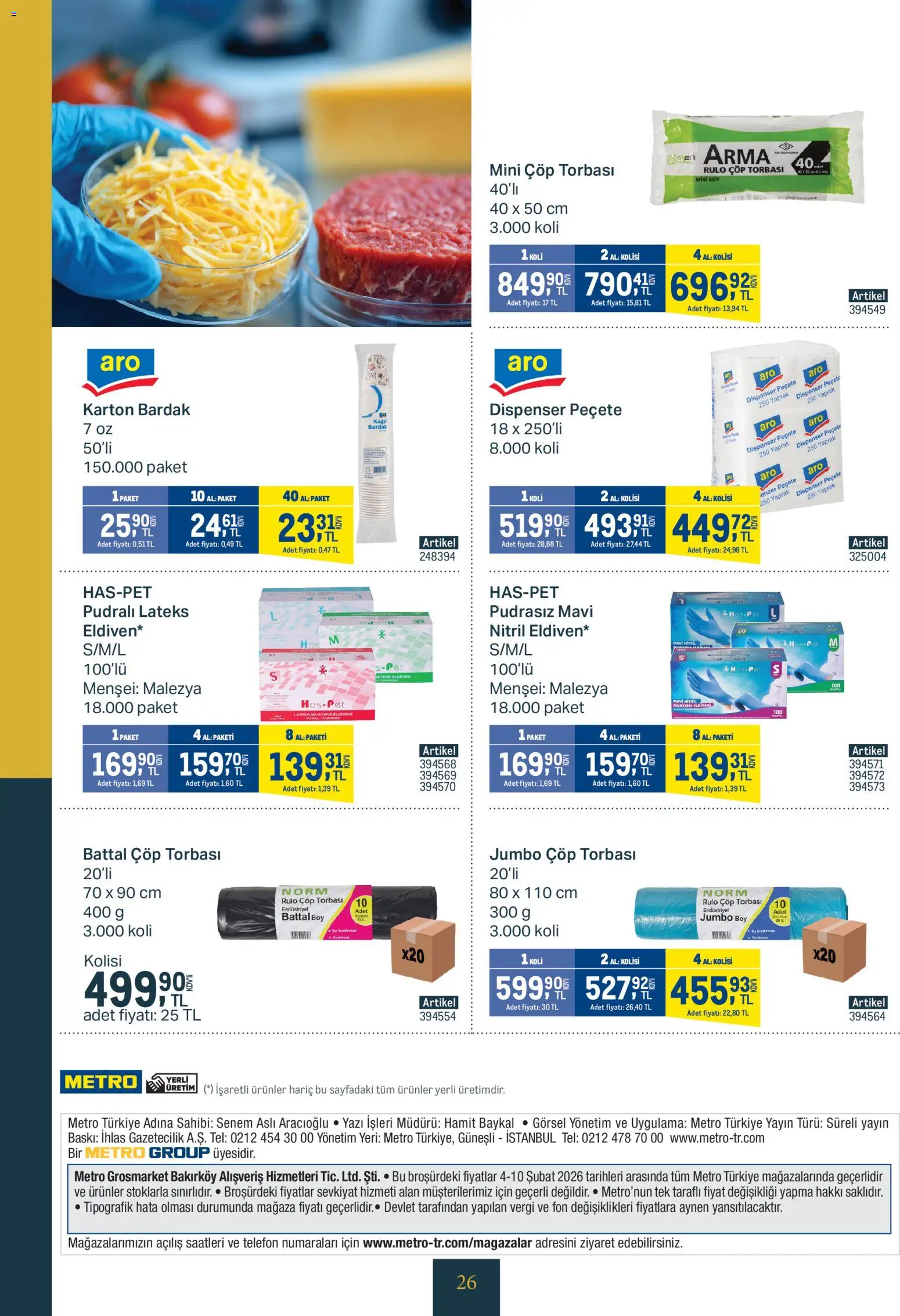 Metro - Kurum ve İşletme Mutfakları - 04.02.2026 tarihinden itibaren geçerlidir | Sayfa: 26 | Ürünler: Baskı, Çöp torbası, Zselatin, Telefon