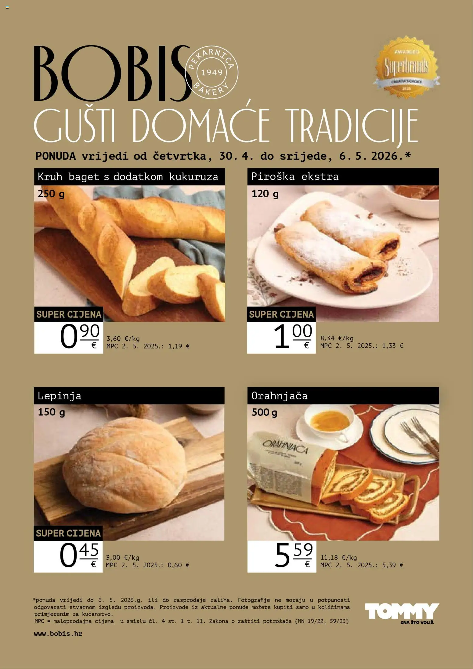 Tommy katalog | vrijedi od 30.04.2026 | Stranica: 1 | Proizvodi: Baget, Kruh, Piroška