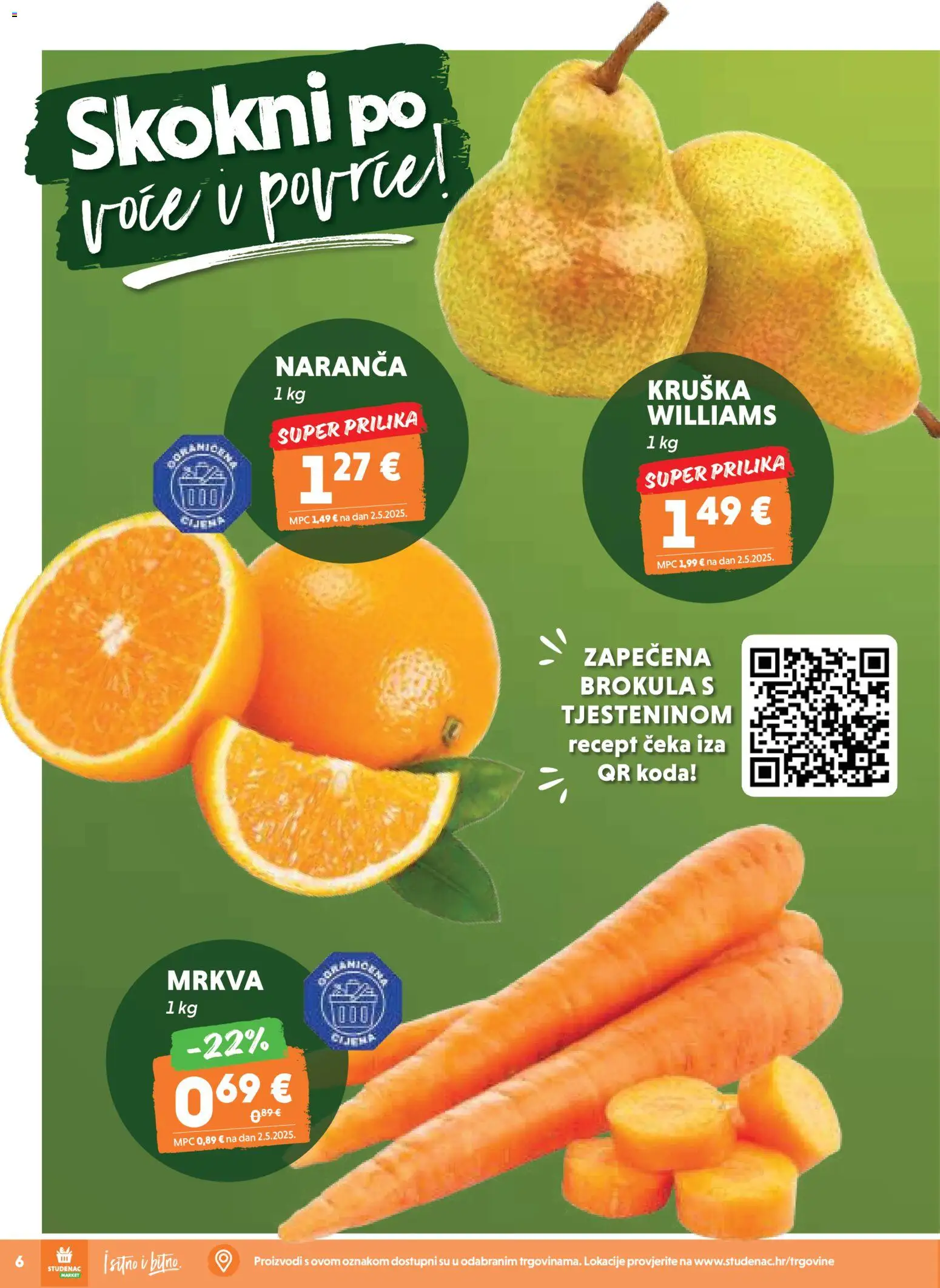 Studenac katalog | vrijedi od 12.11.2025 | Stranica: 6 | Proizvodi: Brokula, Mrkva, Voće, Kruška