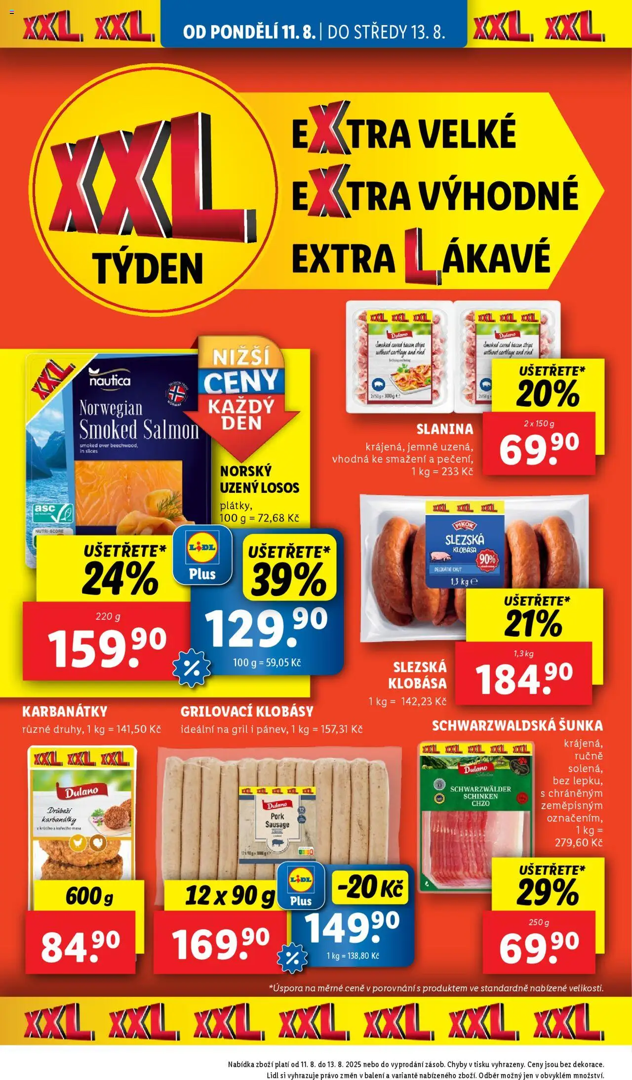 Lidl leták od 11.08.2025 | Strana: 14 | Produkty: Šunka, Klobásy, Uzený losos, Pikok