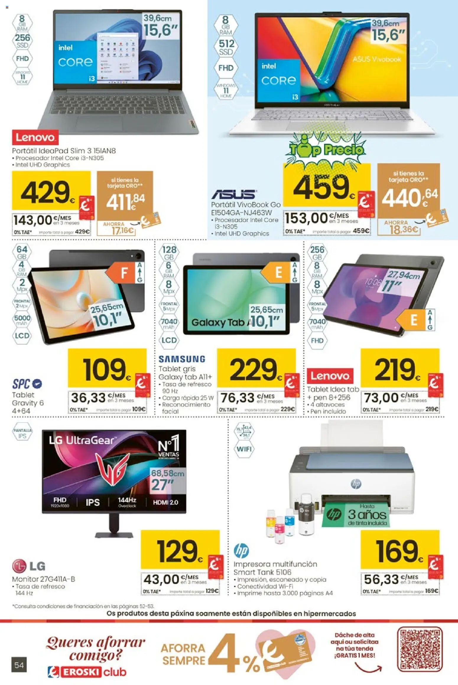Eroski ¿Quieres ahorrar conmigo? │ válido desde el 26.03.2026 | Página: 54 | Productos: Altavoces, Tablet, Monitor, Impresora