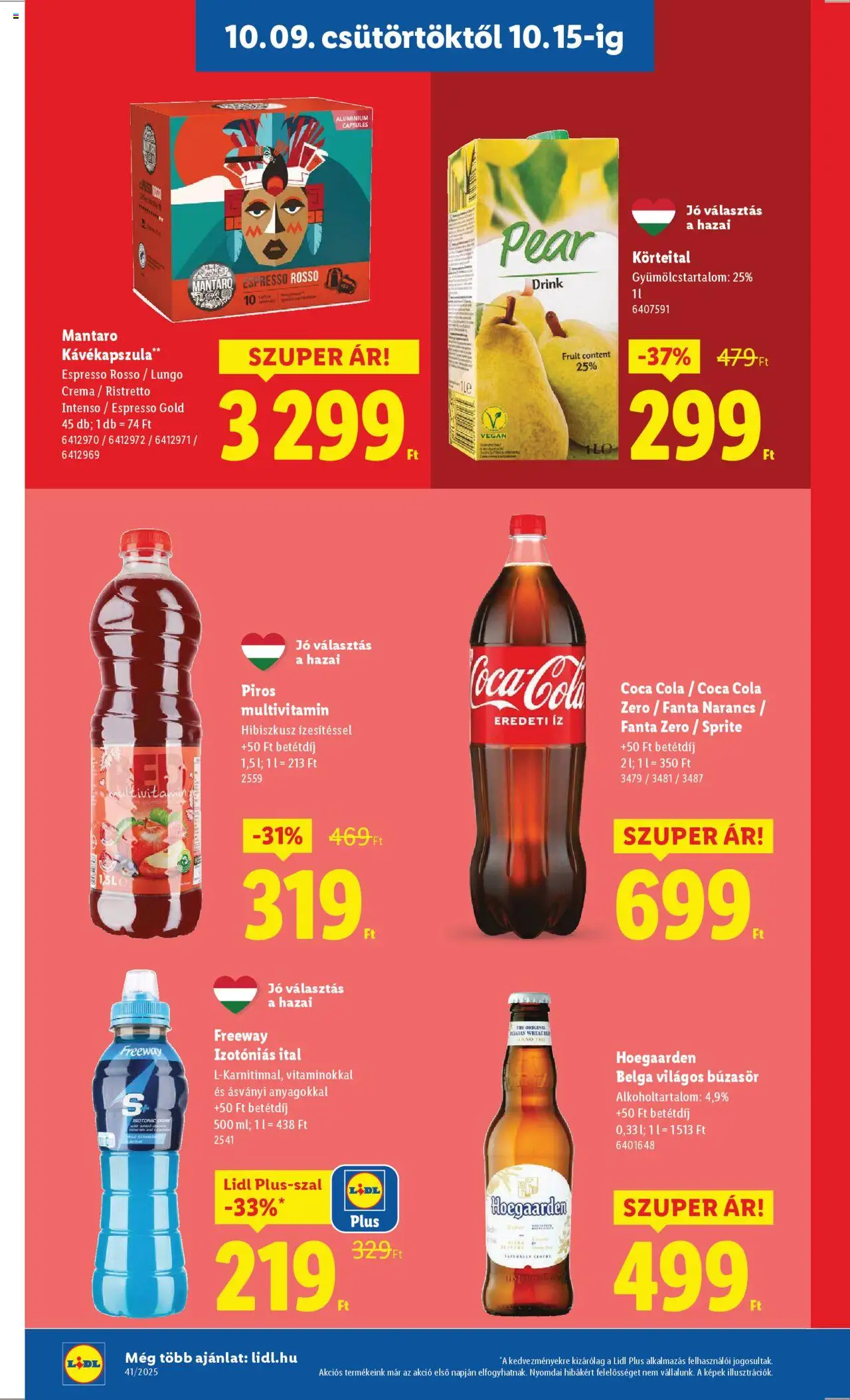 Lidl akciós ujság - amely érvényes a következő dátumtól: 09.10.2025 | Oldal: 14 | Termékek: Kávékapszula, Coca Cola, Narancs, Izotóniás ital
