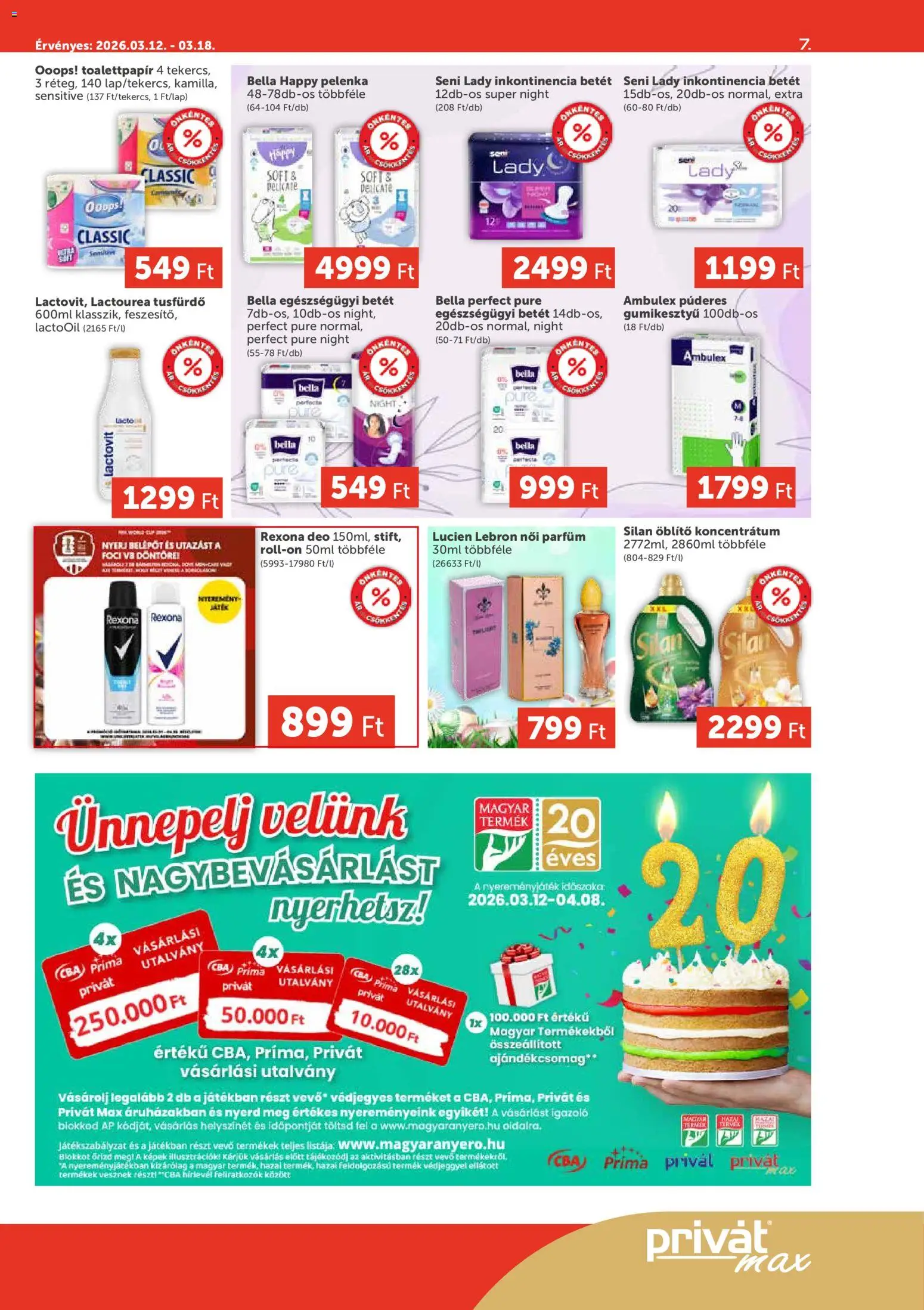 PRIVÁT akciós ujság - amely érvényes a következő dátumtól: 12.03.2026 | Oldal: 7 | Termékek: Játék, Pelenka, Gumikesztyű, Tusfürdő