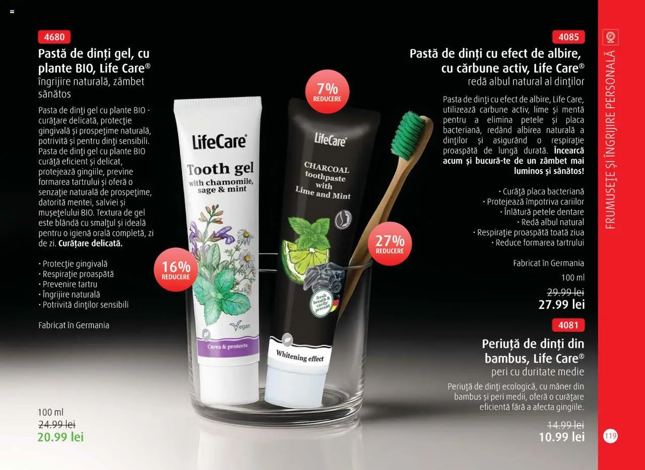 Noul catalog Life Care – valabil de la 01.10.2025 | Pagină: 121 | Produse: Lime, Mâner, Pastă de dinți, Periuță de dinți