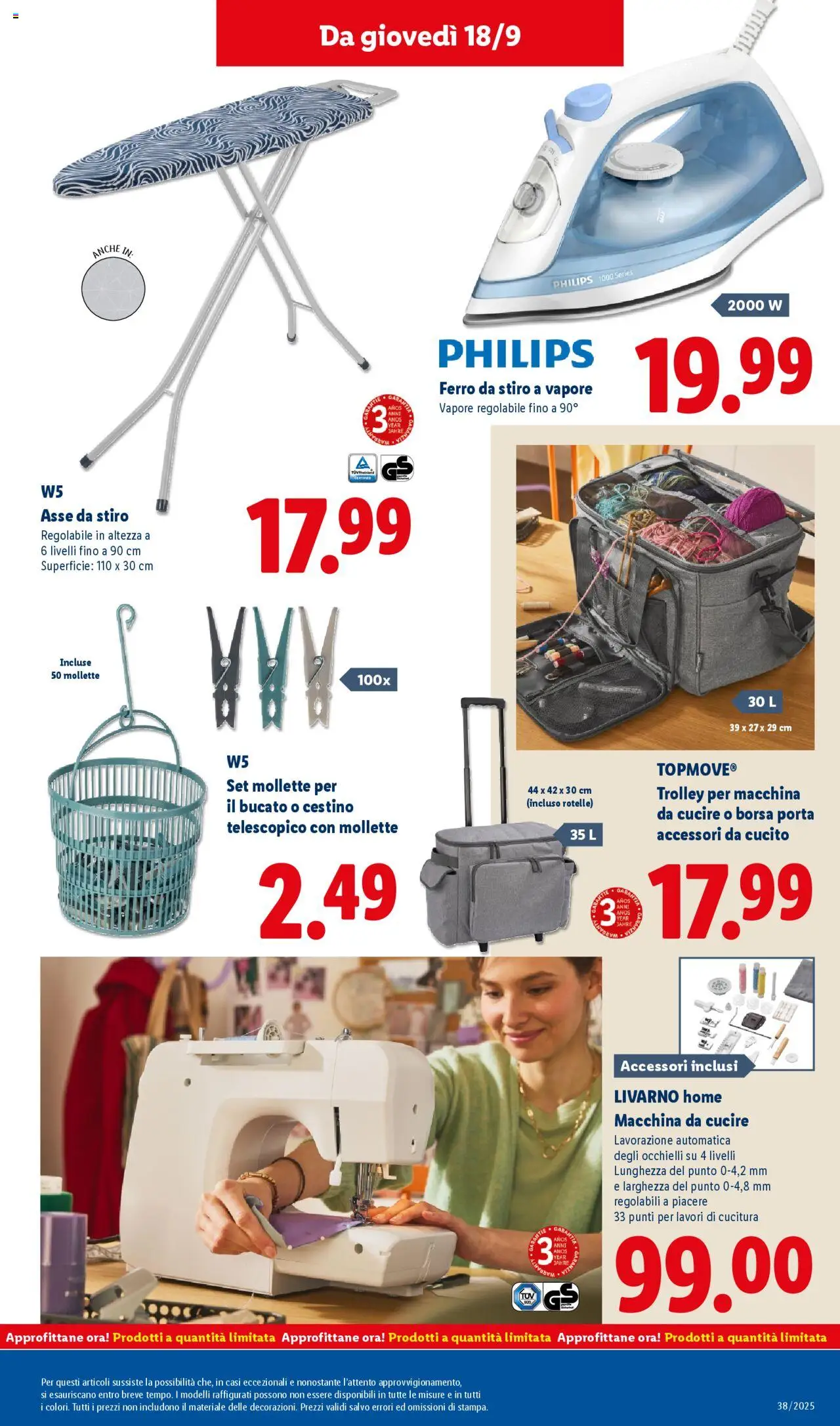 Volantino Lidl del 15.09.2025 | Pagina: 49 | Prodotti: Borsa, Ferro da stiro, Macchina da cucire, Trolley